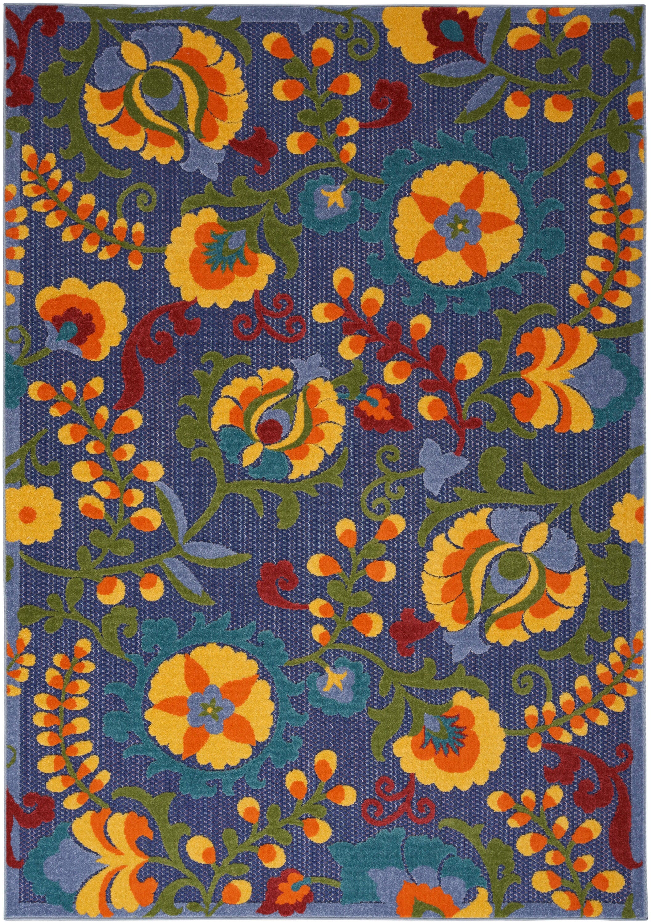 Nourison Home Splash 3'6" X 5'6 Leafy Vines Indoor/Outdoor Area Rug, Navy/Multi, large