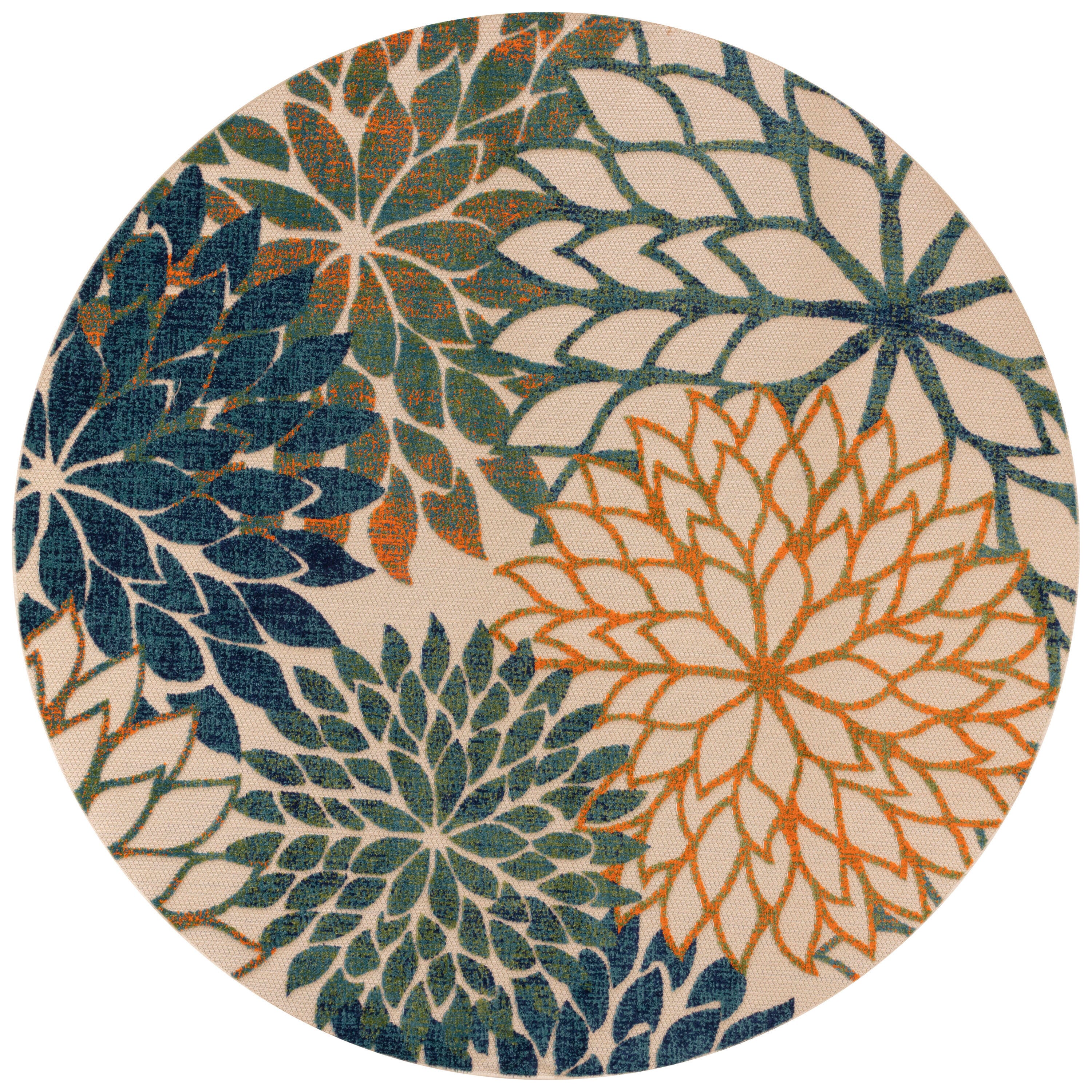 Nourison Home Splash 5'3" X Round Dahlia Floral Area Rug, Blue Green, large