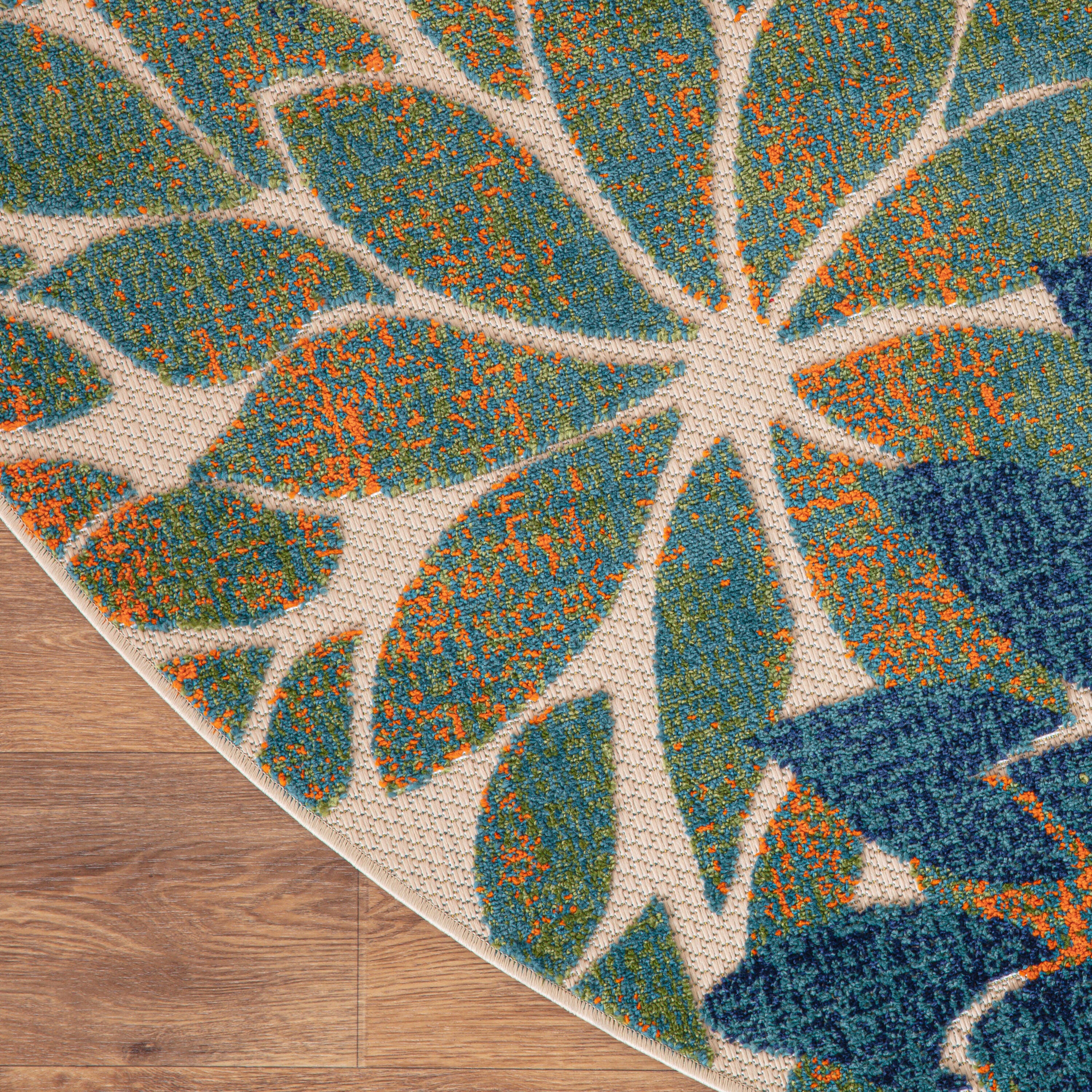Nourison Home Splash 5'3" X Round Dahlia Floral Area Rug, Blue Green, large