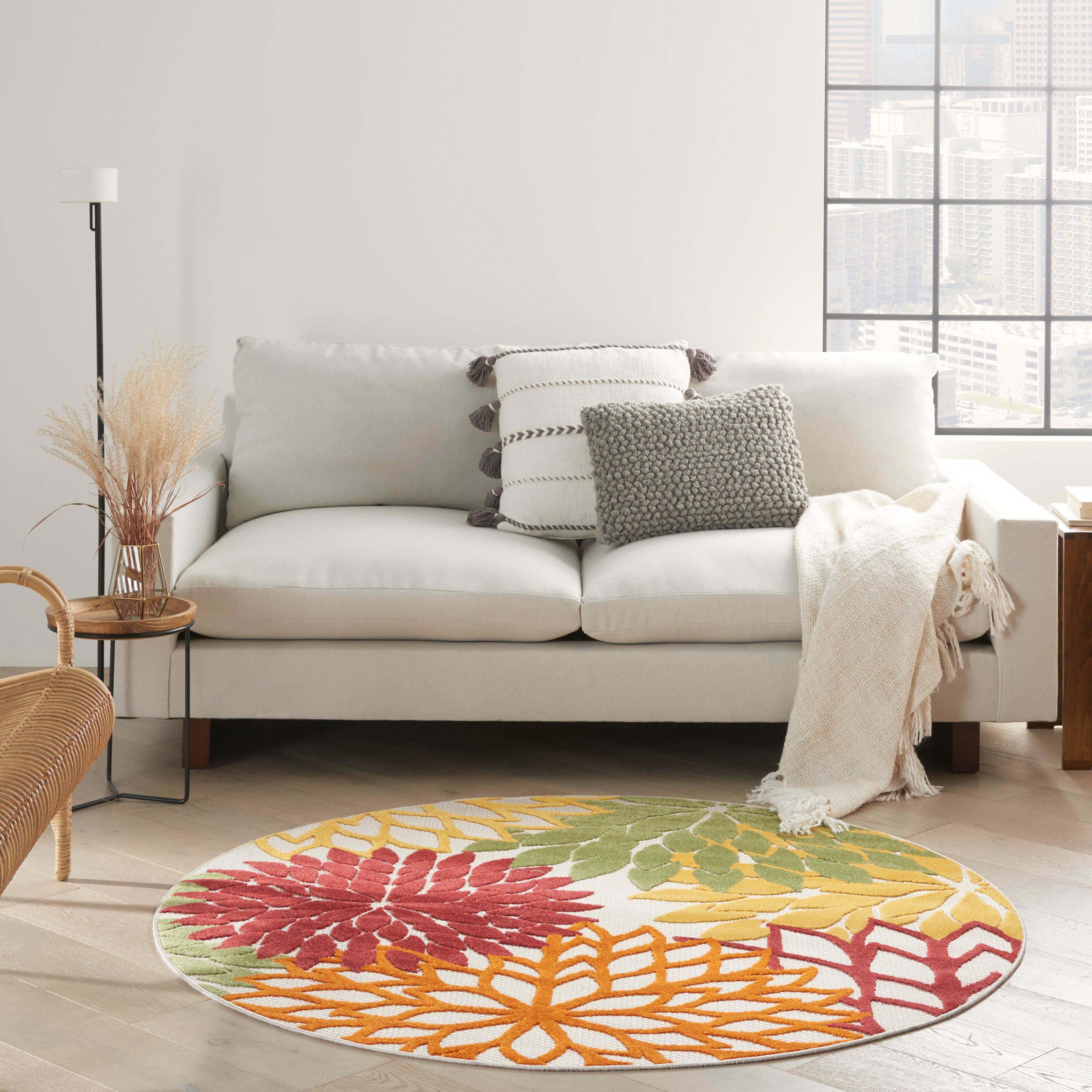 Nourison Home Splash 5'3" X Round Dahlia Floral Area Rug, Red/Multi, large