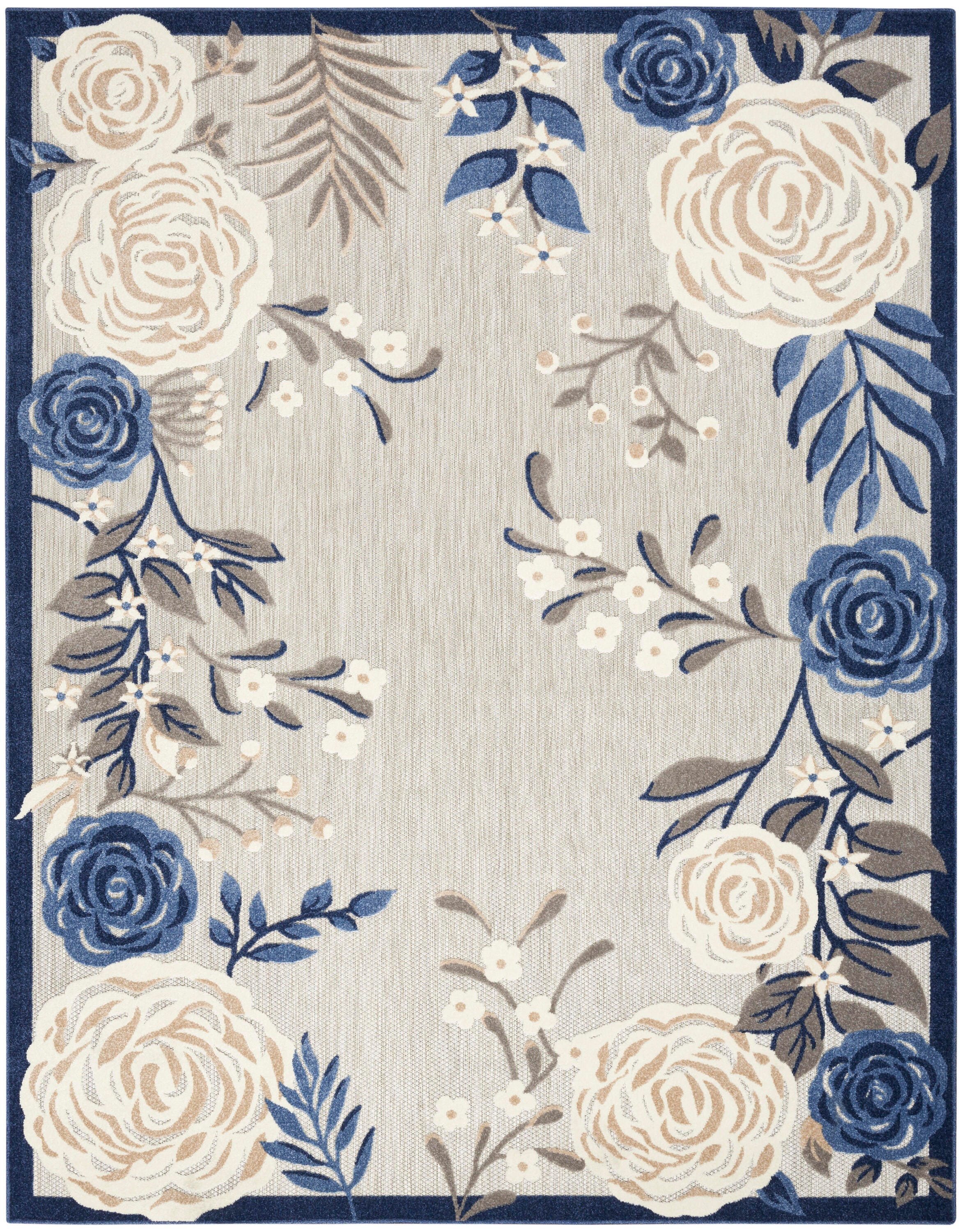 Nourison Home Splash 5'3" X 7'5 Rose Floral Area Rug, Blue/Gray, large