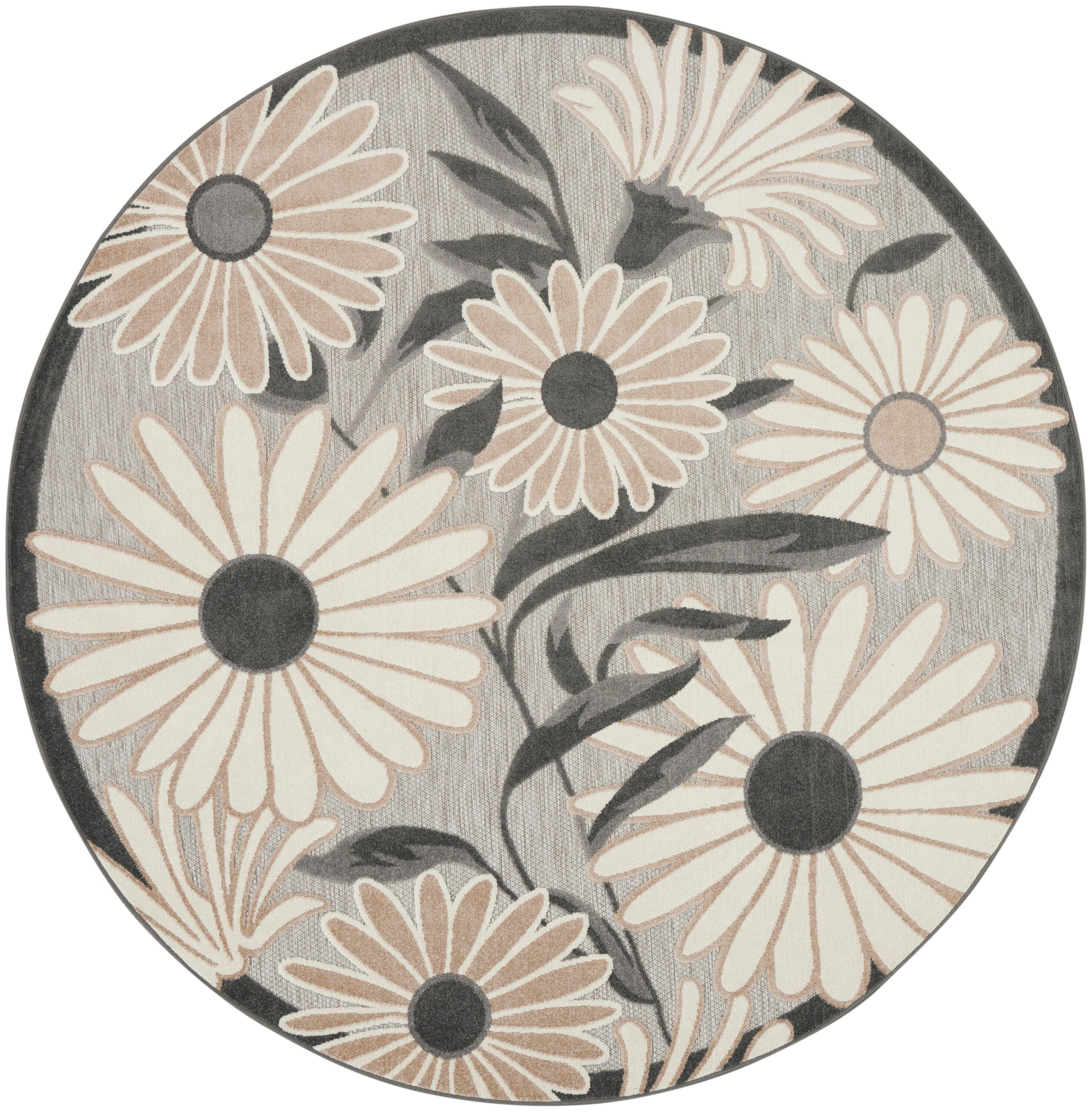 Nourison Home Splash 5'3" X Round Daisy Floral Area Rug, Beige, large