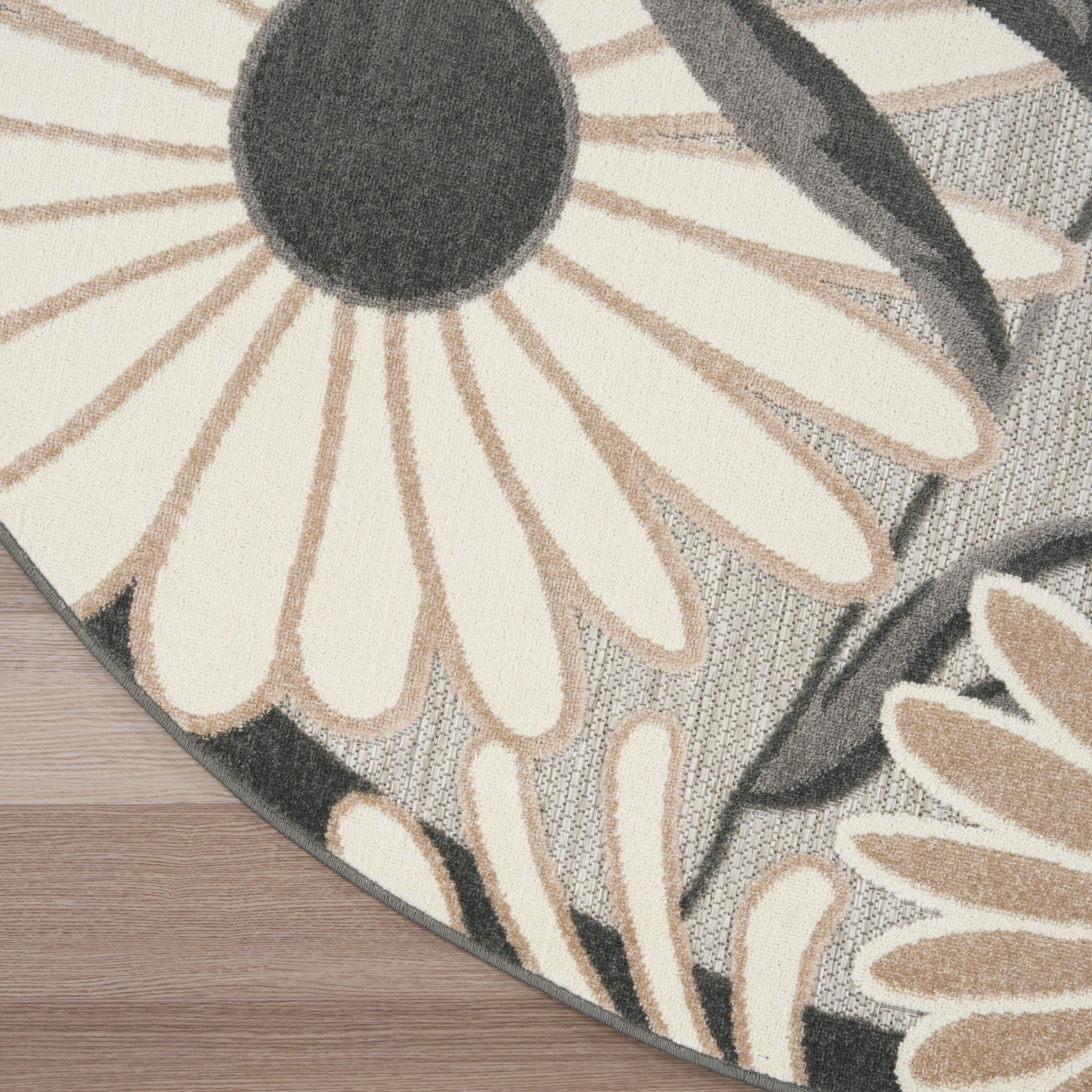 Nourison Home Splash 5'3" X Round Daisy Floral Area Rug, Beige, large