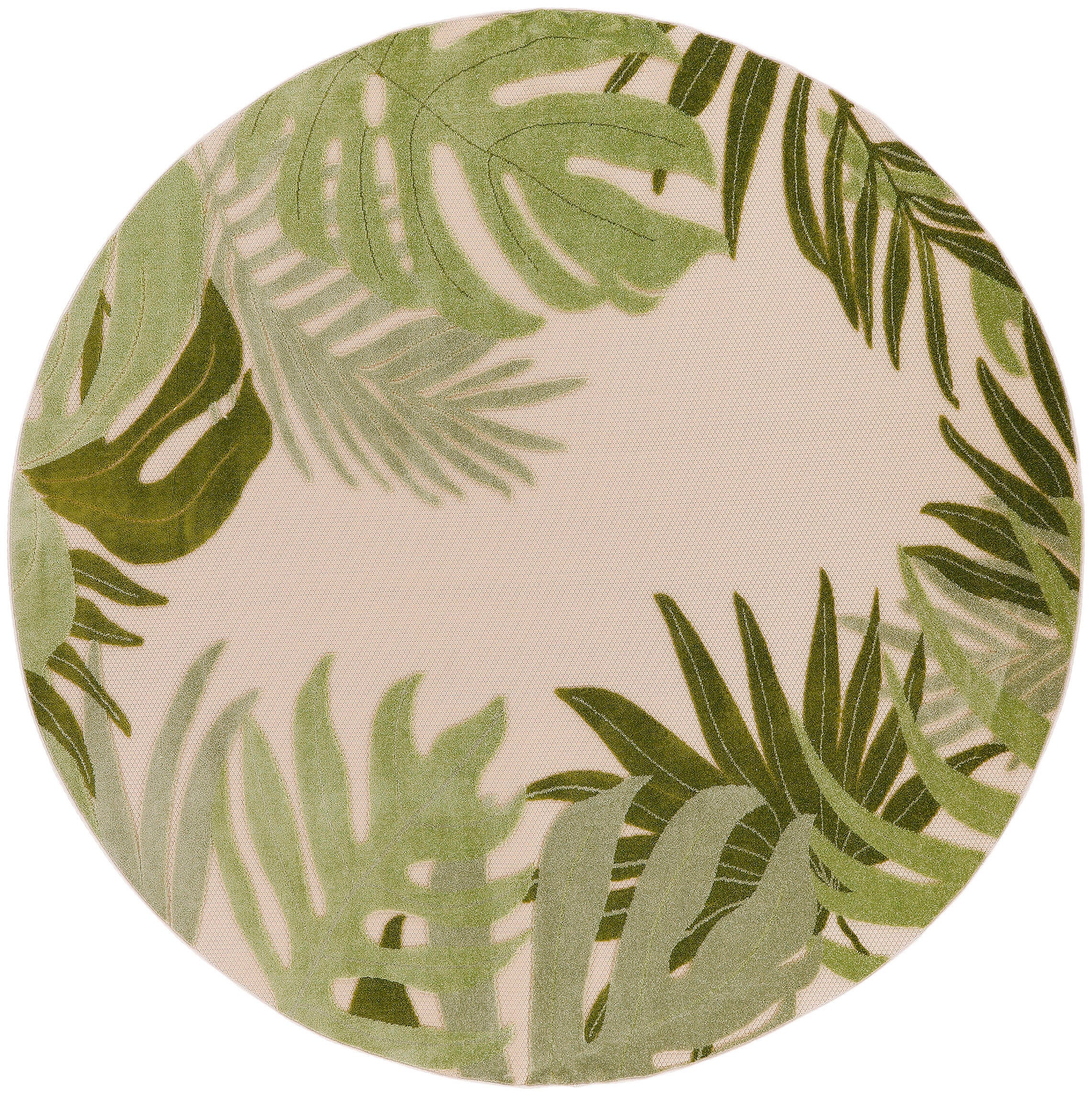 Nourison Home Splash 5'3" X Round Large Palm Indoor/Outdoor Area Rug, Ivory/Green, large