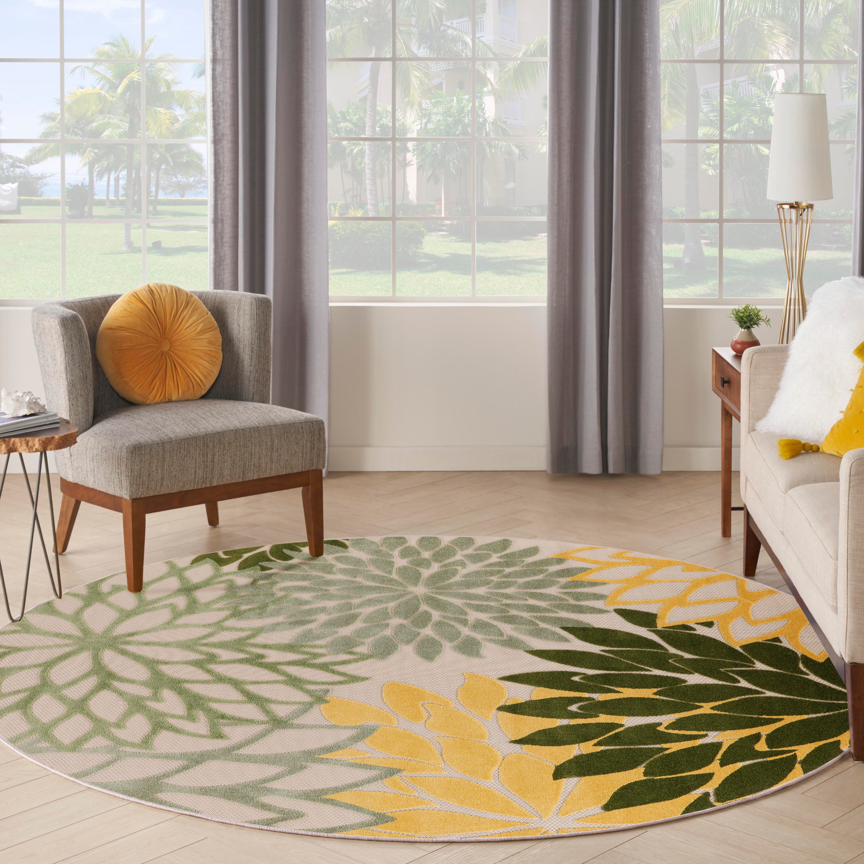 Nourison Home Splash 5'3" X Round Dahlia Floral Area Rug, Green/Multi, large