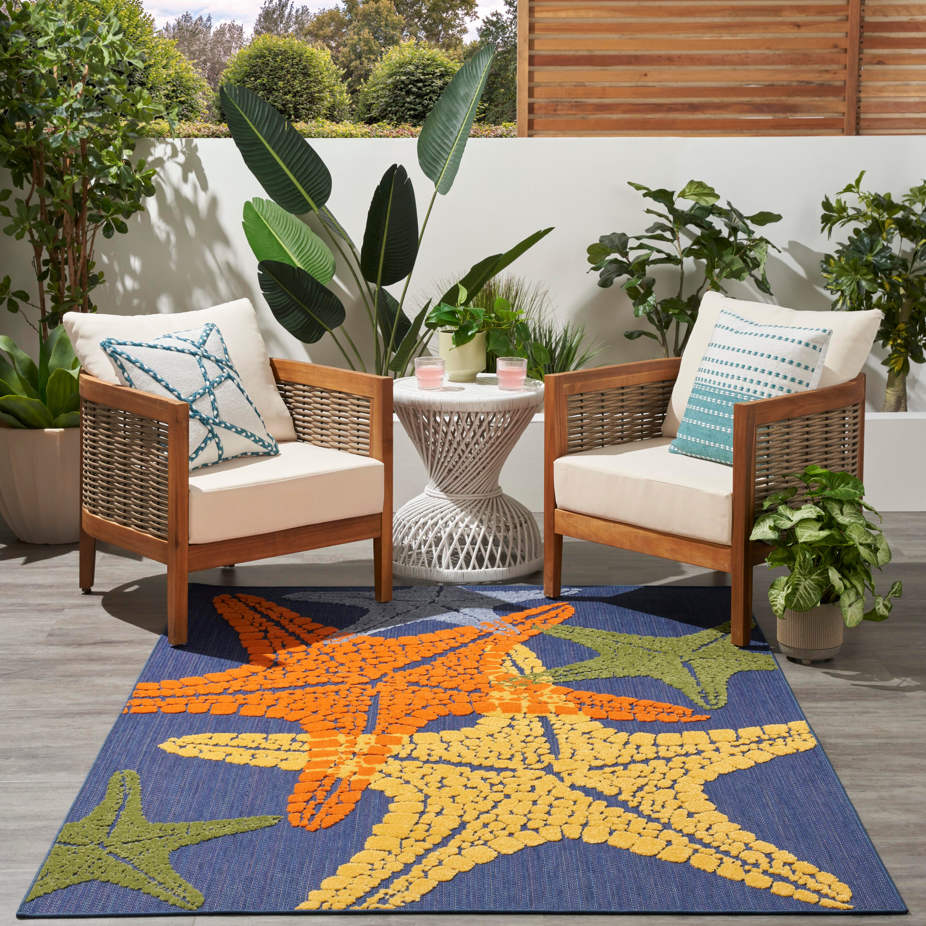 Nourison Home Splash 6' X 9' Starfish Indoor/Outdoor Area Rug, Blue/Multi, large