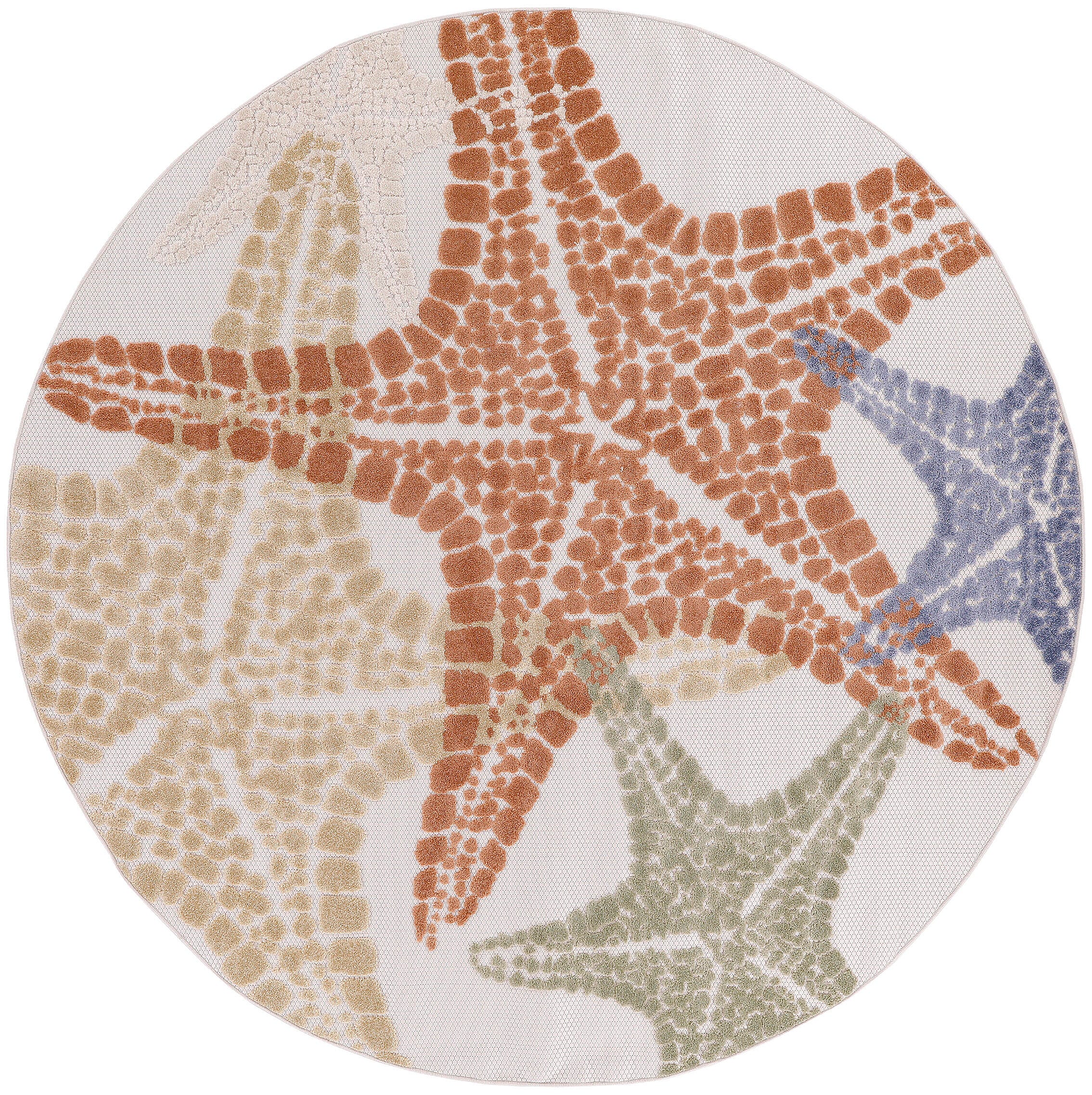 Nourison Home Splash 5'3" X Round Starfish Indoor/Outdoor Area Rug, Ivory/Multi, large
