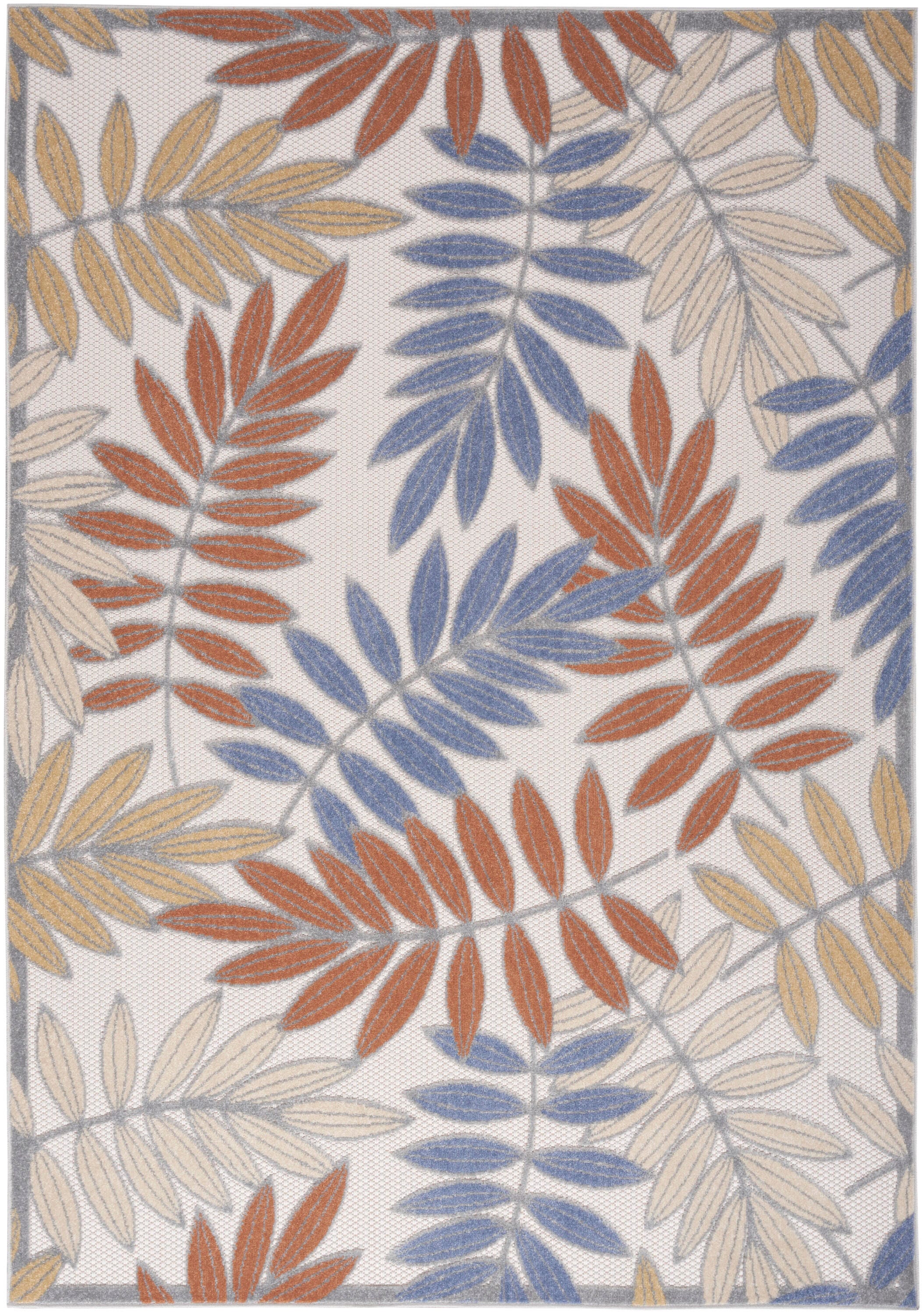 Nourison Home Splash 5'3" X 7'5 Botanical Pattern Indoor/Outdoor Area Rug, Blue/Mocha, large