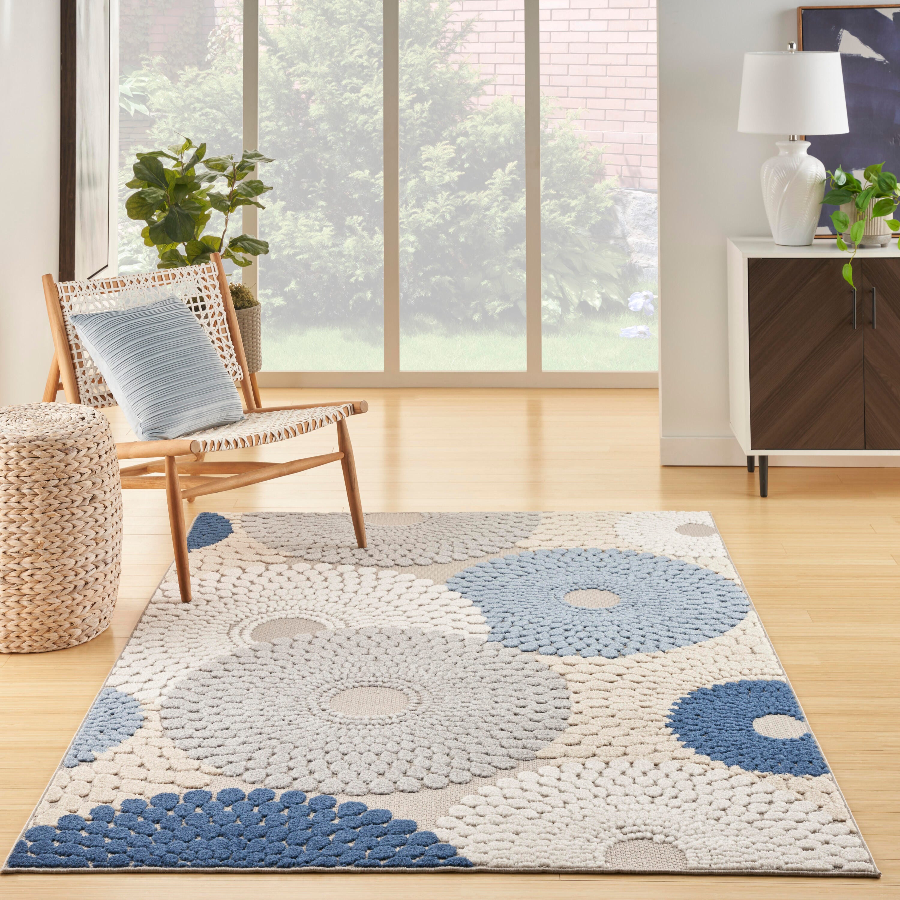 Nourison Home Splash 5'3" X 7'5 Circular Floral Area Rug, Blue/Gray, large
