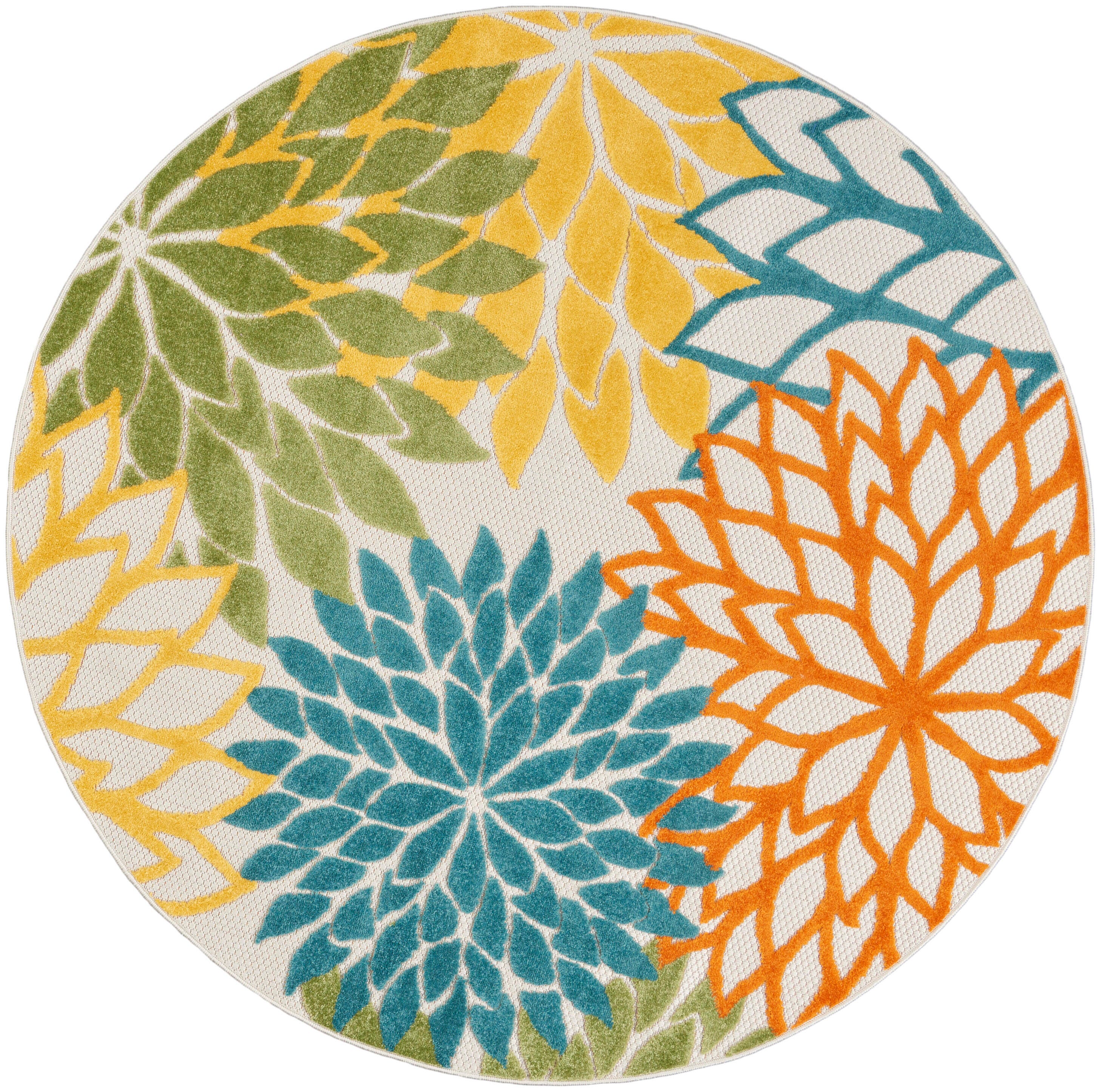 Nourison Home Splash 5'3" X Round Dahlia Floral Area Rug, Turquoise/Multi, large
