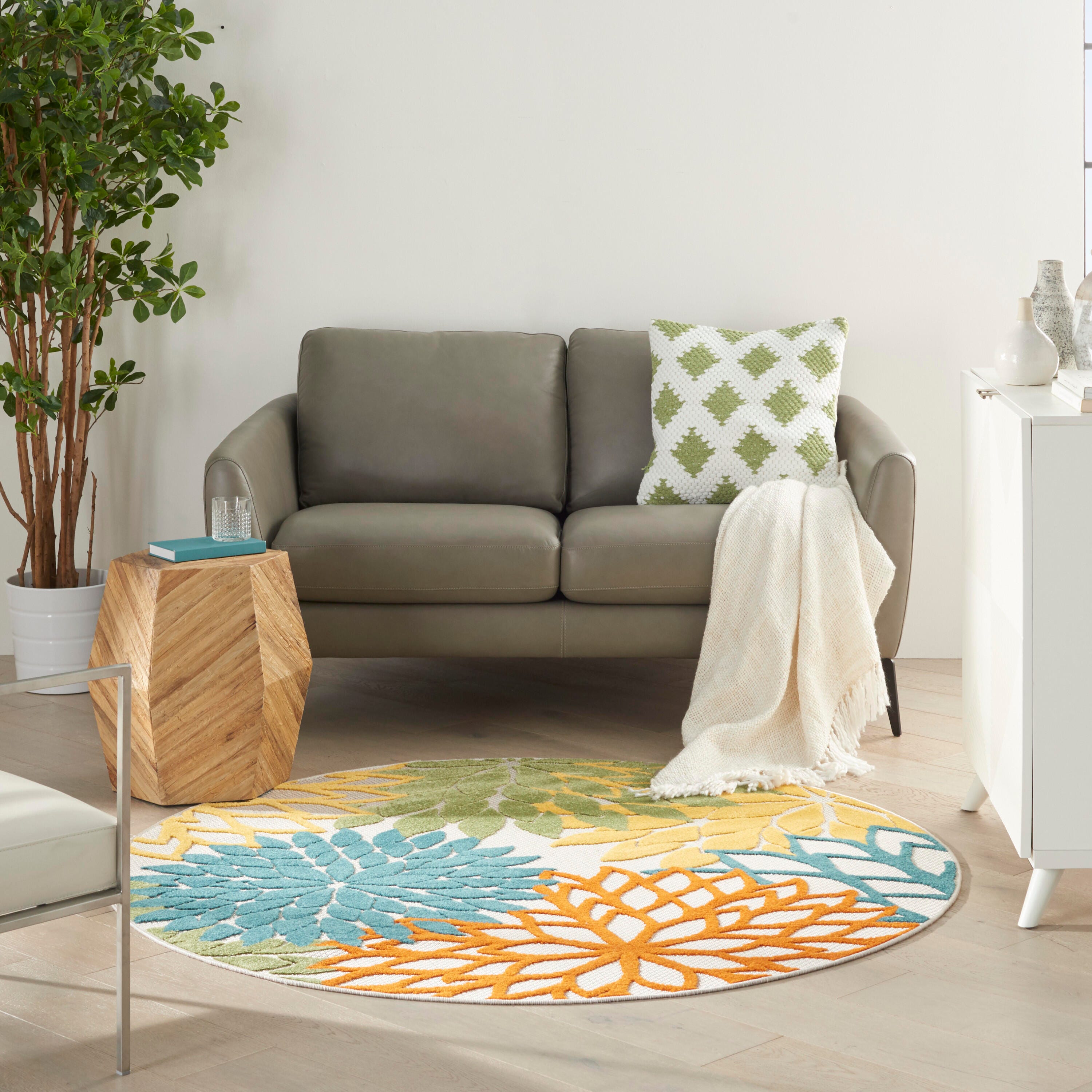 Nourison Home Splash 5'3" X Round Dahlia Floral Area Rug, Turquoise/Multi, large