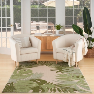 Nourison Home Splash 5'3" X 7'5 Large Palm Indoor/Outdoor Area Rug, Ivory/Green, rollover