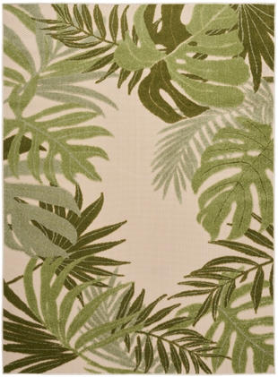 Nourison Home Splash 5'3" X 7'5 Large Palm Indoor/Outdoor Area Rug, Ivory/Green, large