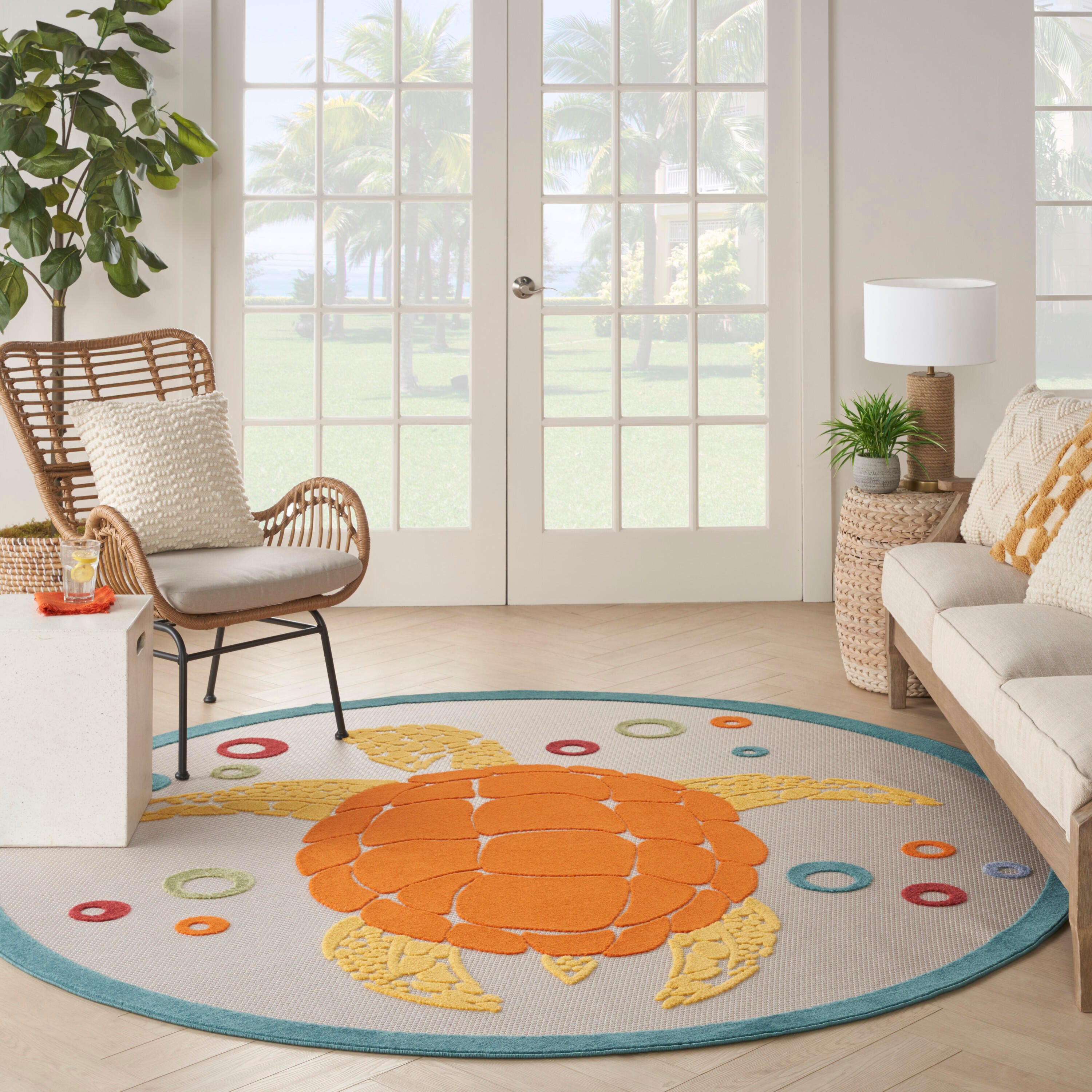 Nourison Home Splash 5'3" X Round Motif Area Rug, Teal/Multi, large