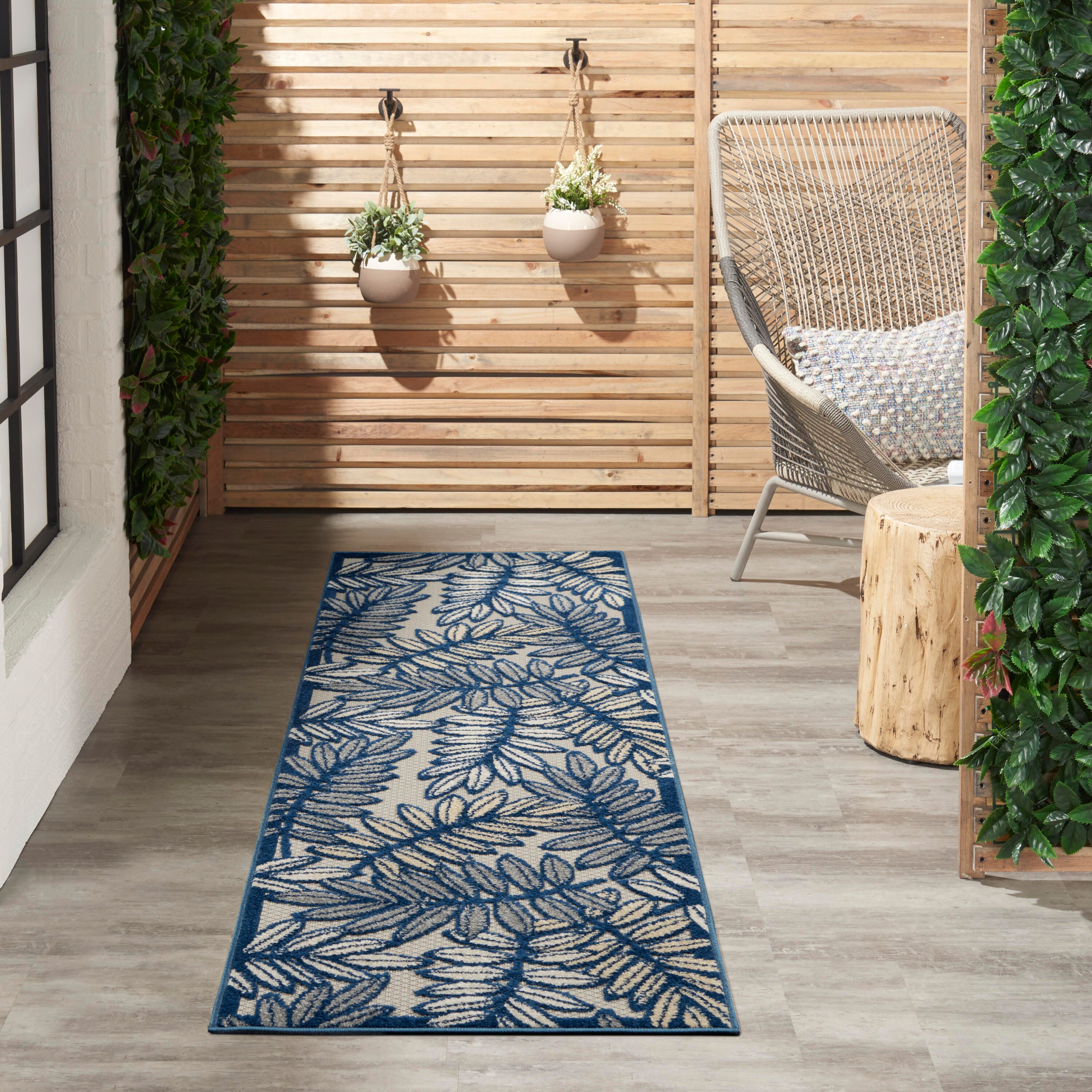 Nourison Home Splash 2'3" X 8' Botanical Pattern Area Rug, Ivory/Navy, large