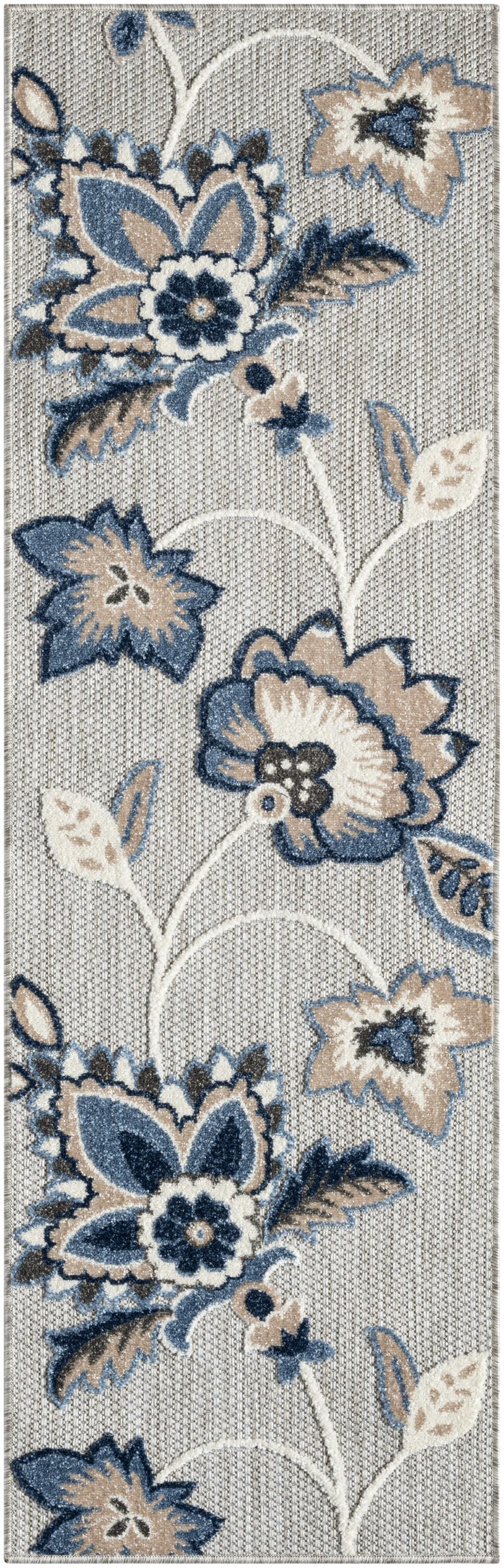 Nourison Home Splash 2' X 6' Floral Indoor/Outdoor Area Rug, Blue/Gray, large