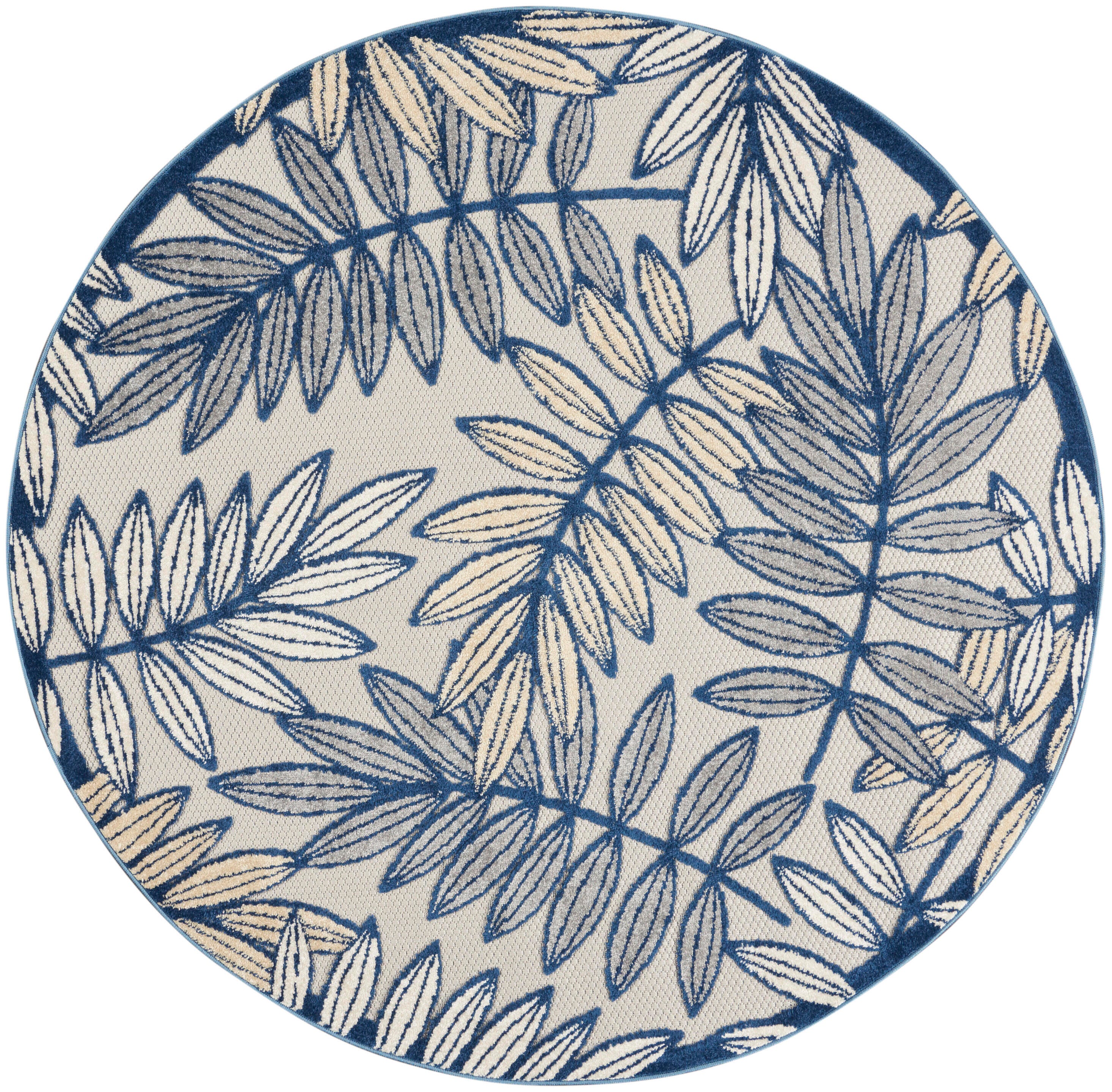 Nourison Home Splash 5'3" X Round Botanical Pattern Area Rug, Ivory/Navy, large