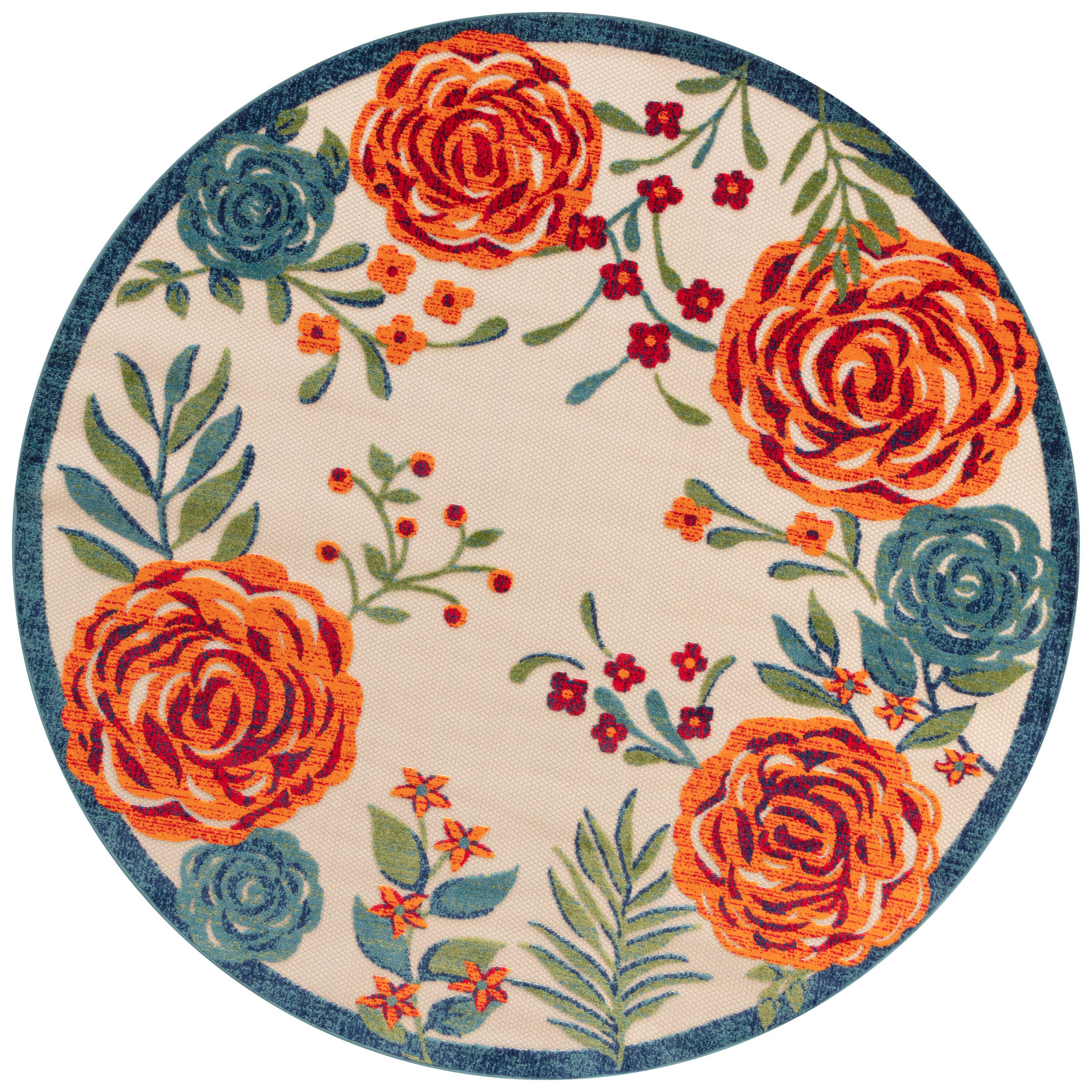 Nourison Home Splash 5'3" X Round Rose Floral Indoor/Outdoor Area Rug, Ivory/Multi, large