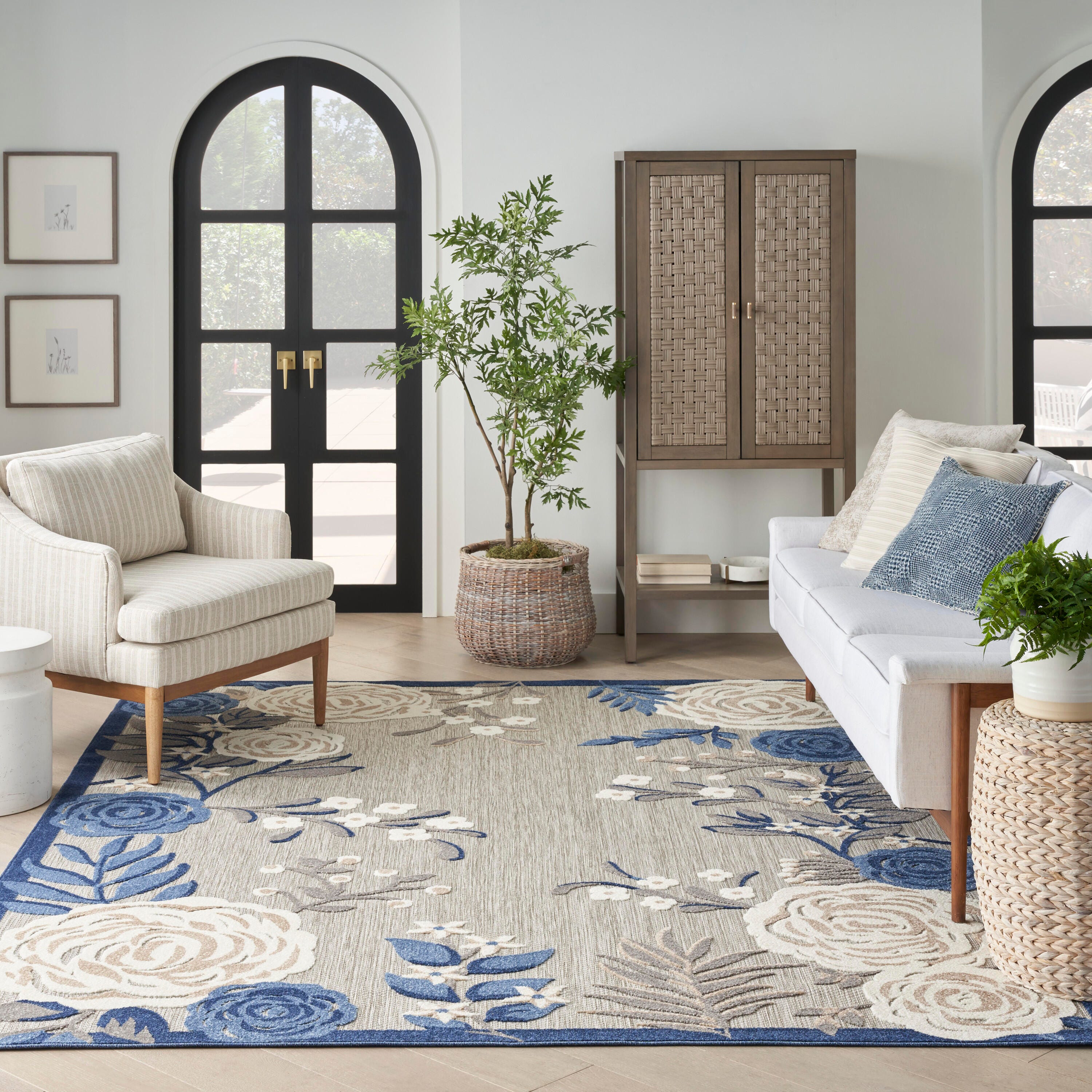 Nourison Home Splash 6' X 9' Rose Floral Area Rug, Blue/Gray, large