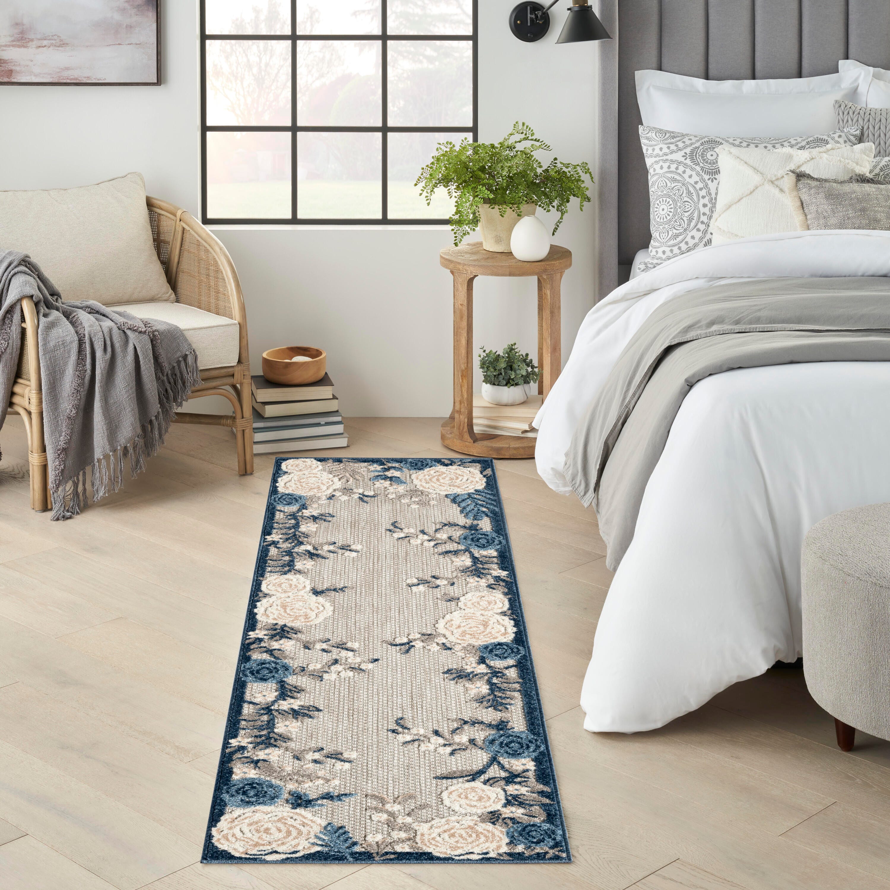 Nourison Home Splash 2' X 6' Rose Floral Indoor/Outdoor Area Rug, Blue/Gray, rollover