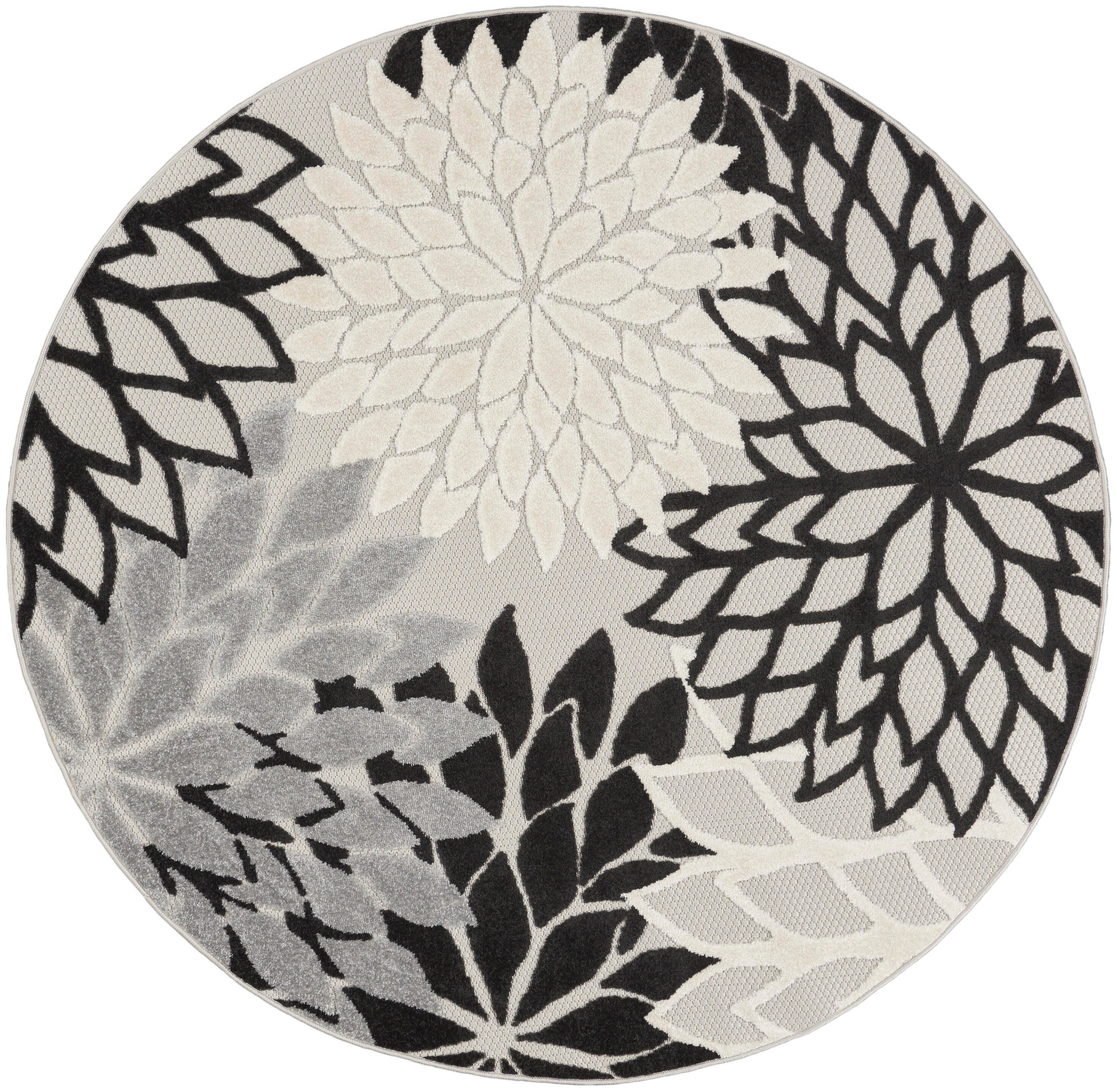 Nourison Home Splash 5'3" X Round Dahlia Floral Area Rug, Black/White, large