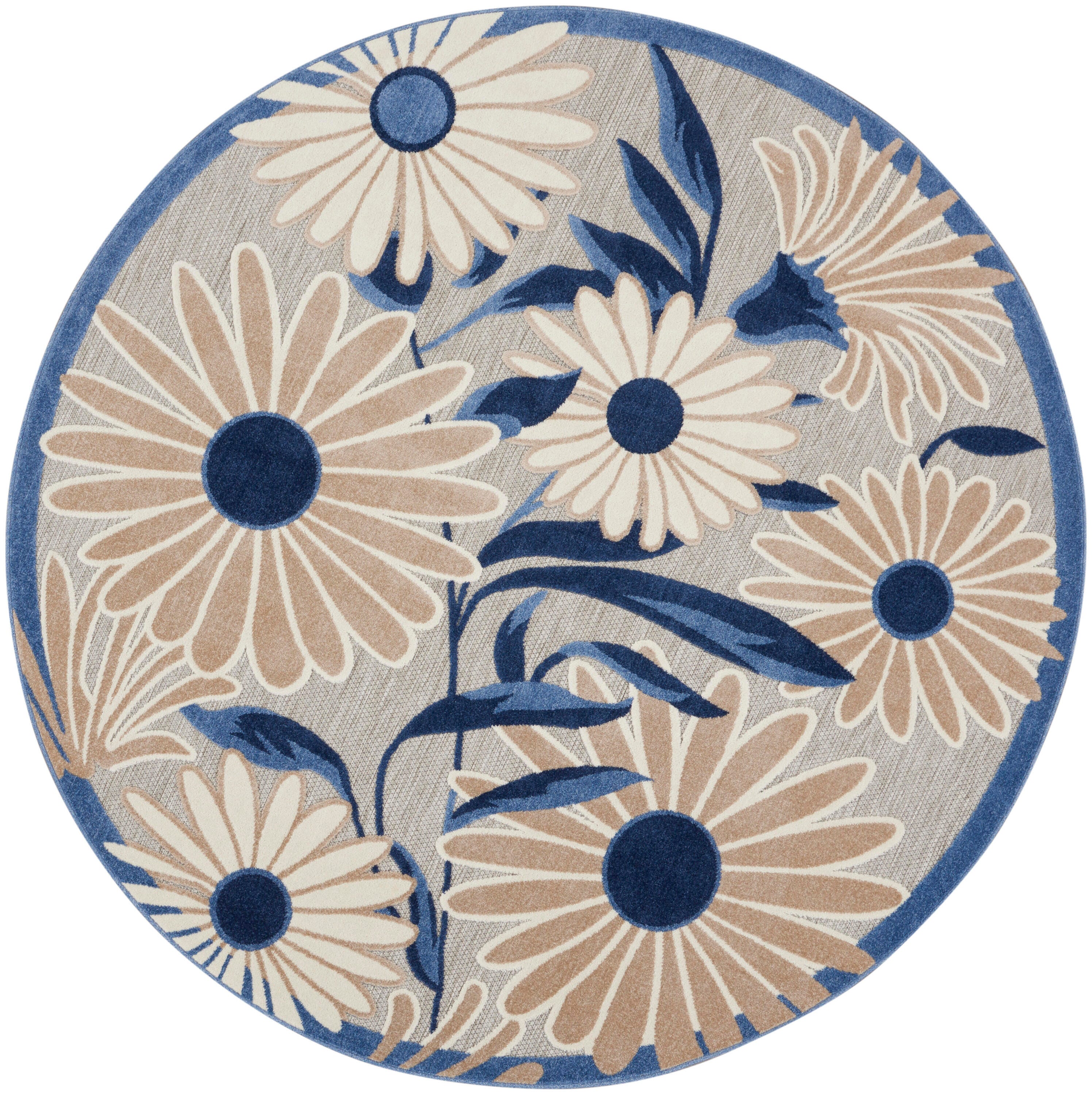 Nourison Home Splash 5'3" X Round Daisy Floral Area Rug, Blue/Gray, large