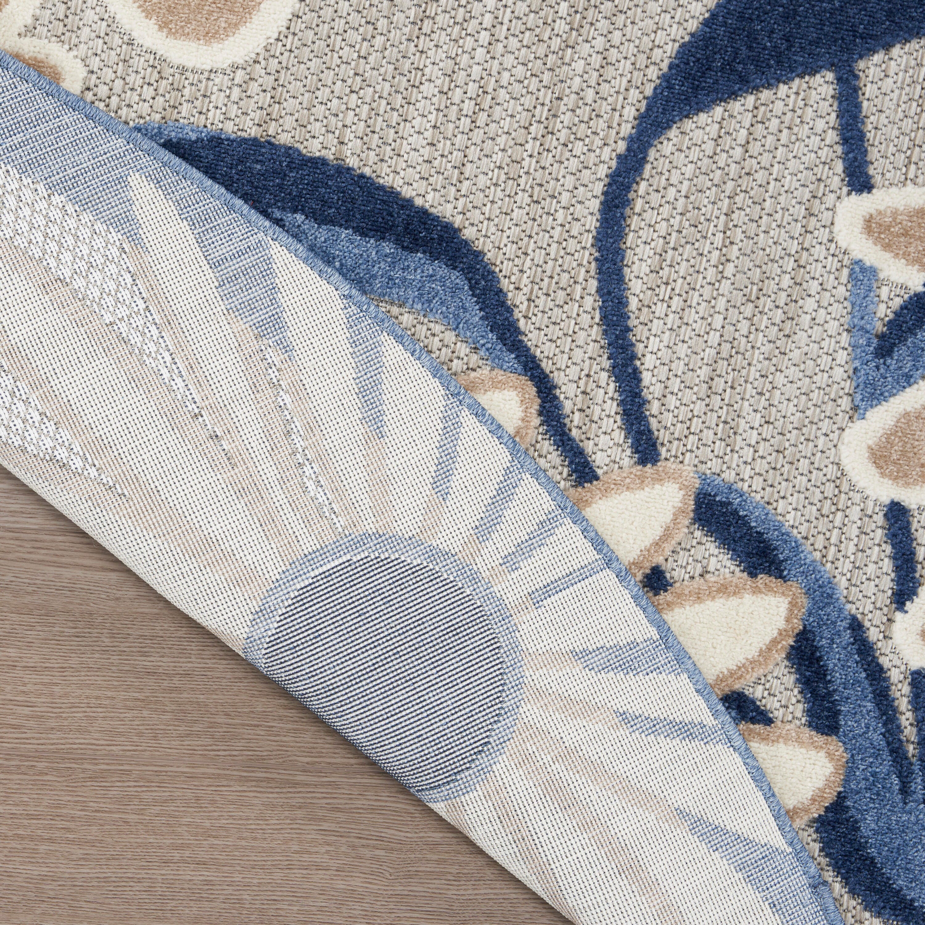 Nourison Home Splash 5'3" X Round Daisy Floral Area Rug, Blue/Gray, large