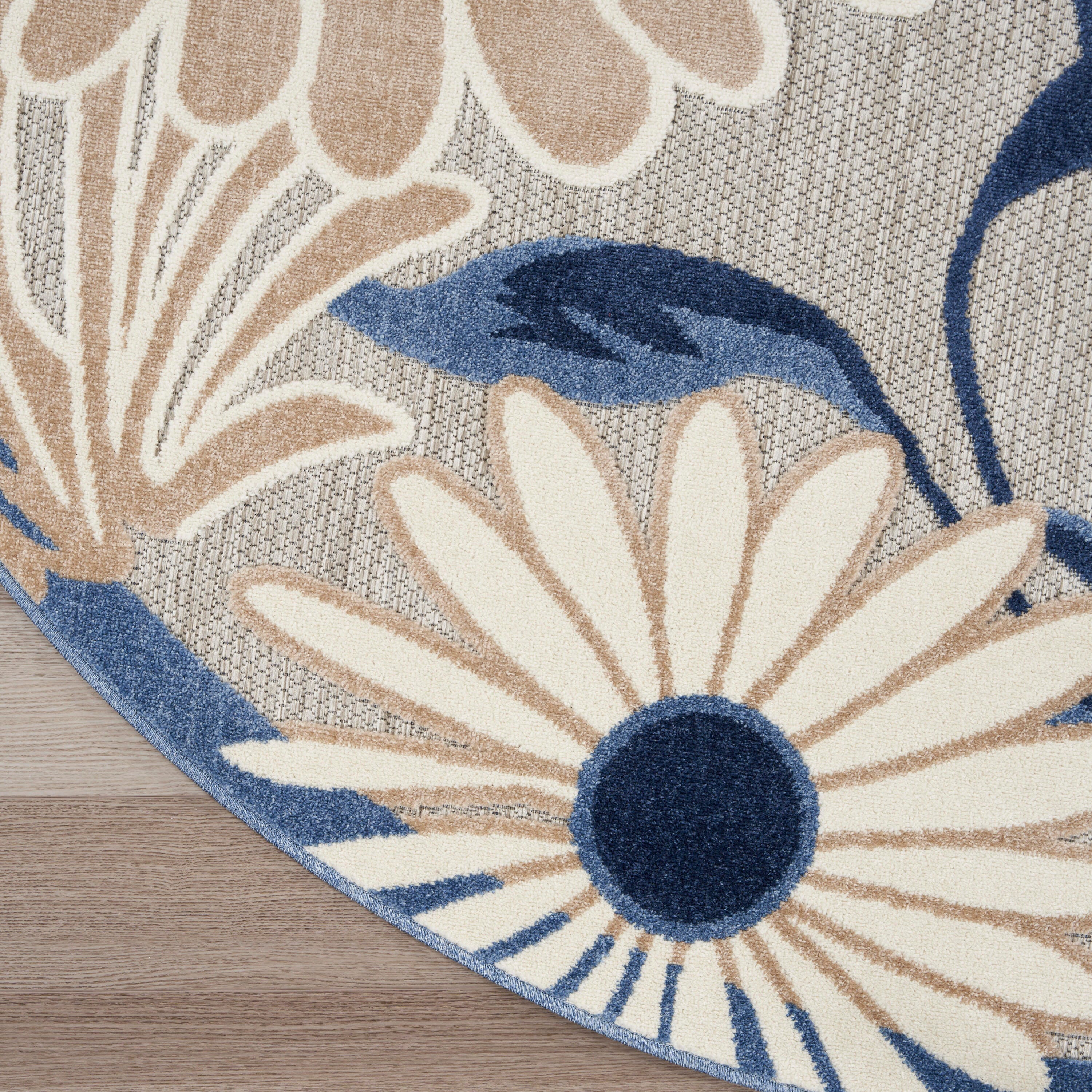 Nourison Home Splash 5'3" X Round Daisy Floral Area Rug, Blue/Gray, large