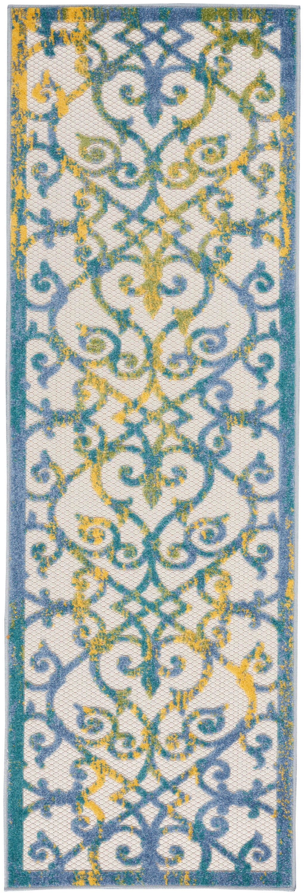 Nourison Home Splash 2'3" X 8' Geometric Area Rug, Ivory Blue, large