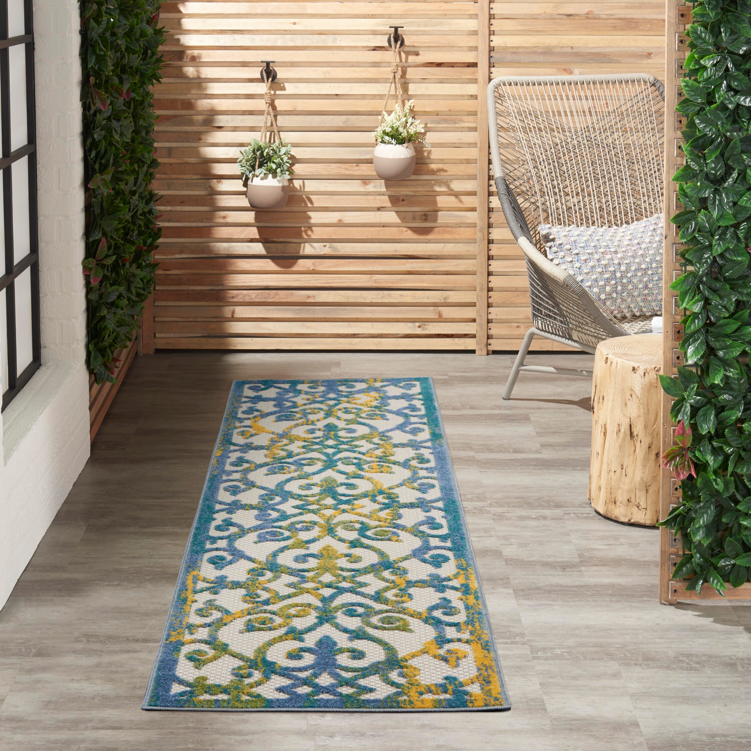Nourison Home Splash 2'3" X 8' Geometric Area Rug, Ivory Blue, large