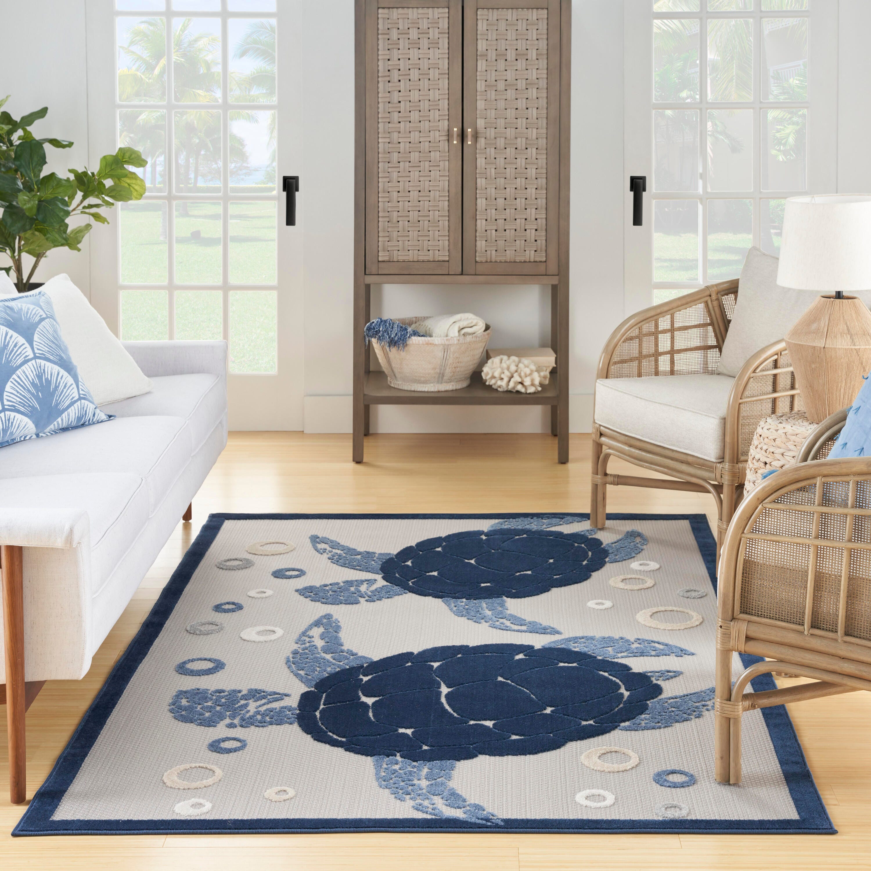 Nourison Home Splash 6' X 9' Motif Area Rug, Navy Blue, large