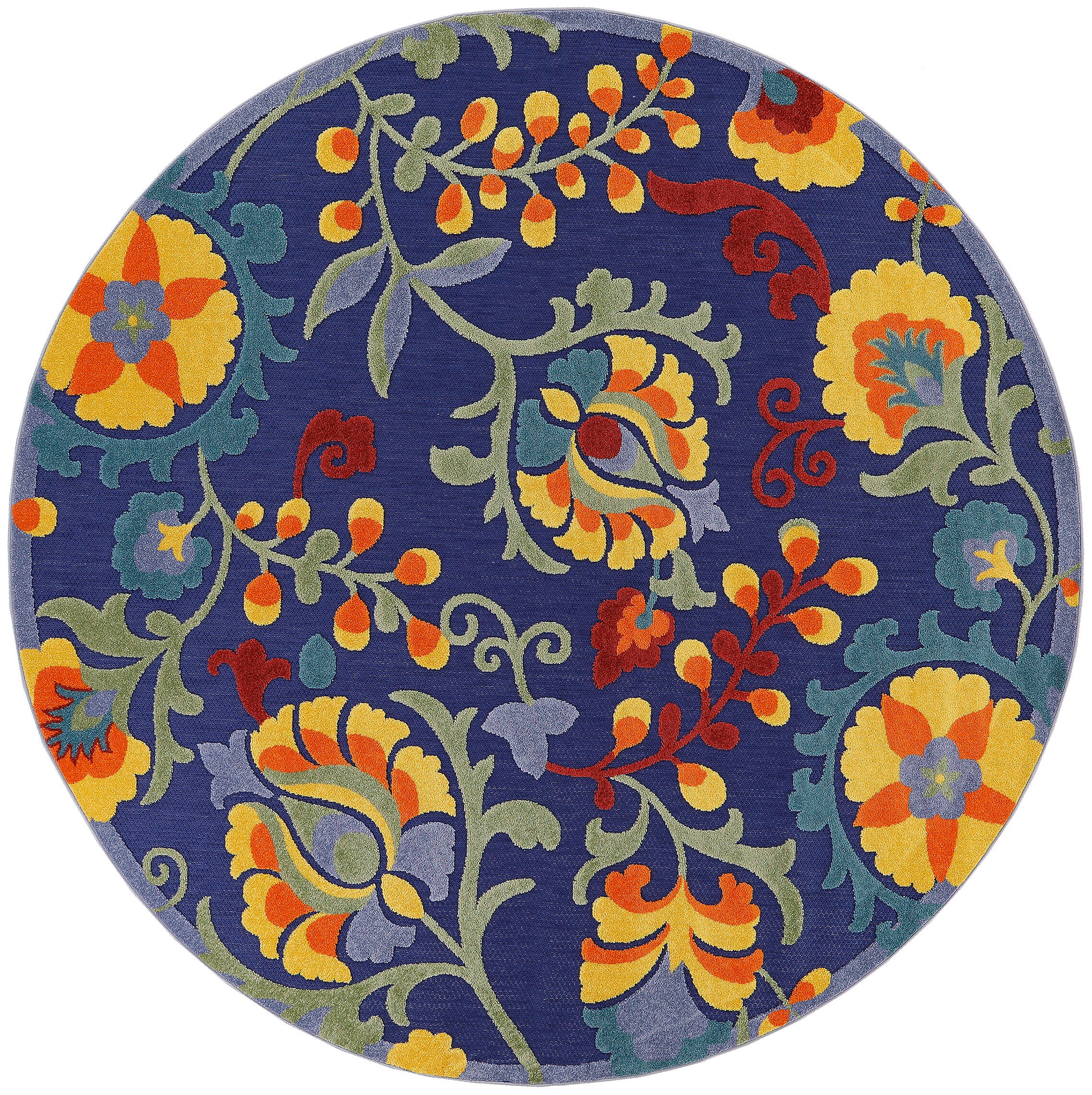 Nourison Home Splash 5'3" X Round Leafy Vines Indoor/Outdoor Area Rug, Navy/Multi, large