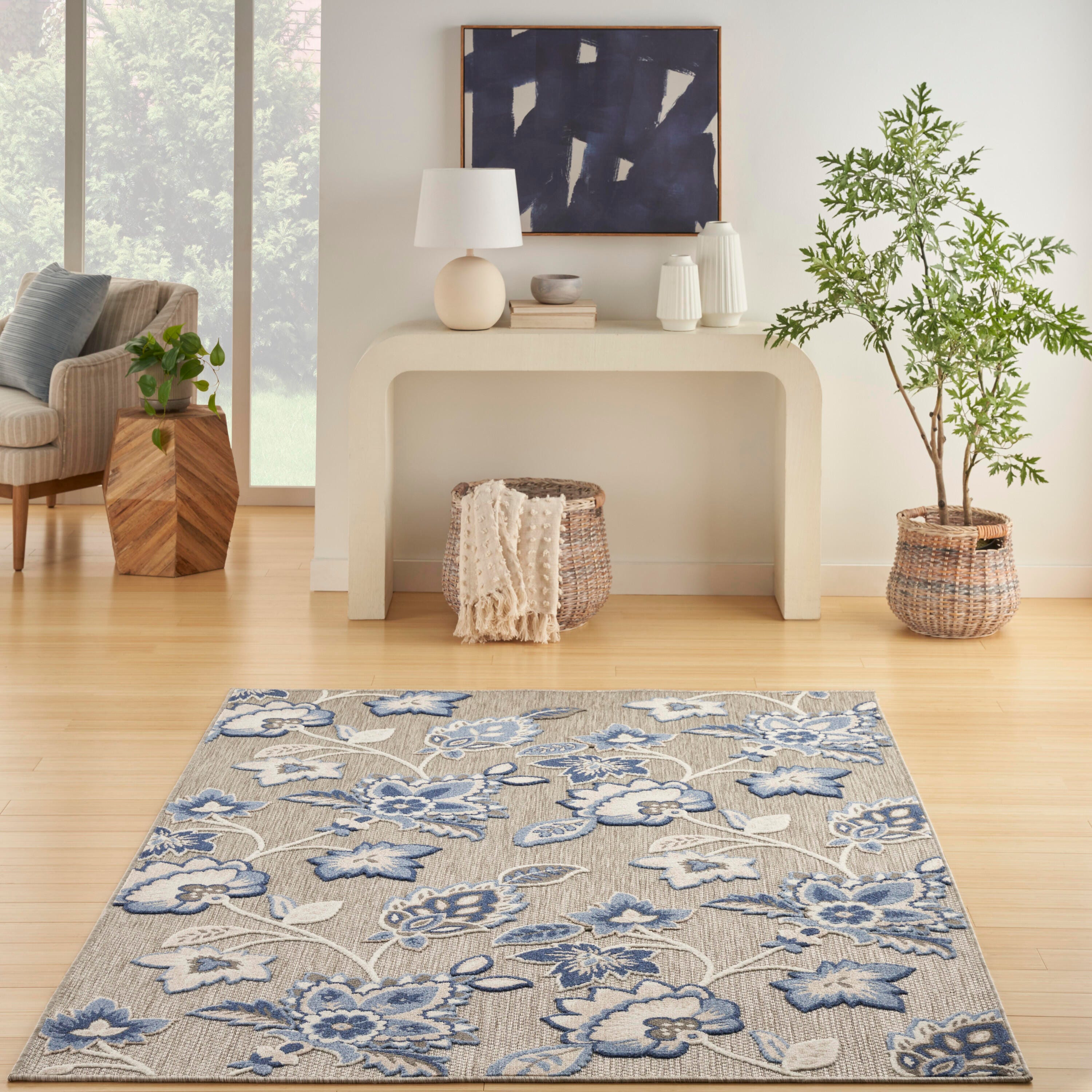 Nourison Home Splash 7' X 10' Floral Area Rug, Blue/Gray, large
