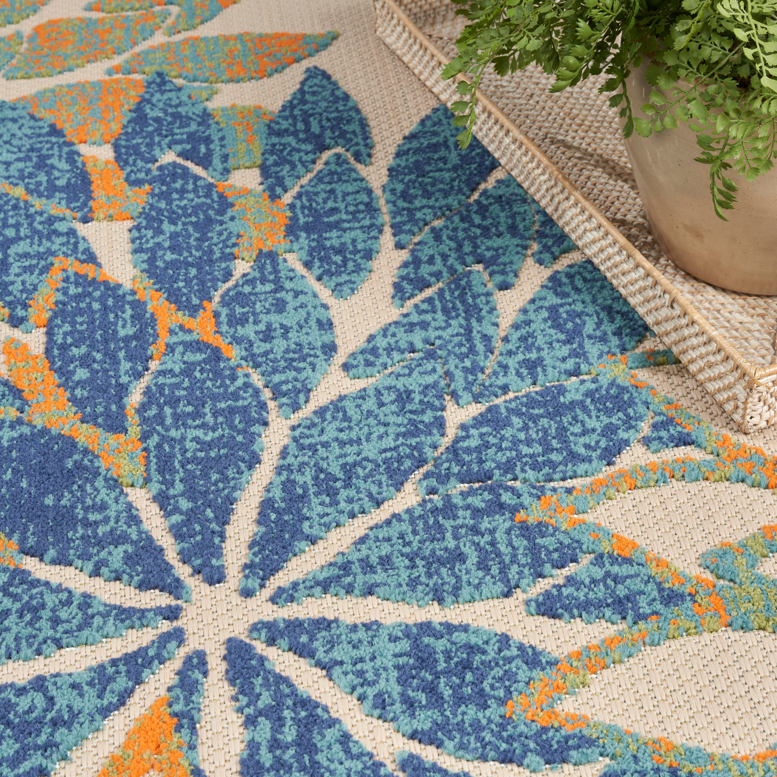 Nourison Home Splash 7'10" X 10 Dahlia Floral Area Rug, Blue Green, large