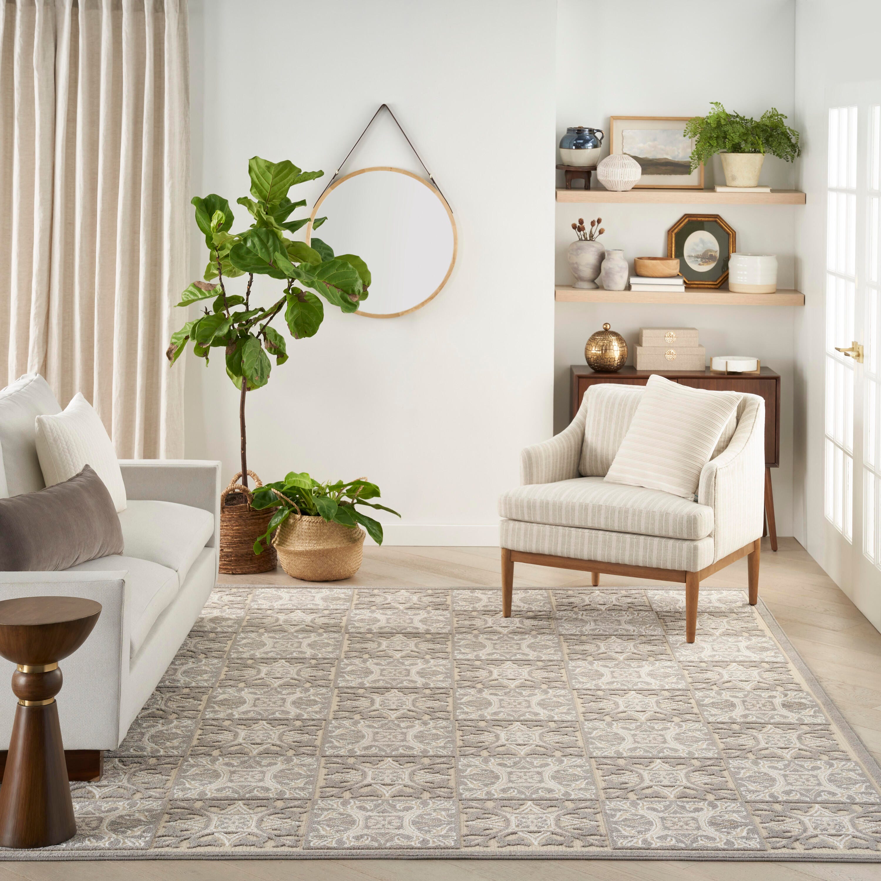 Nourison Home Splash 5'3" X 7'5 Small Geometric Area Rug, Ivory/Gray, large