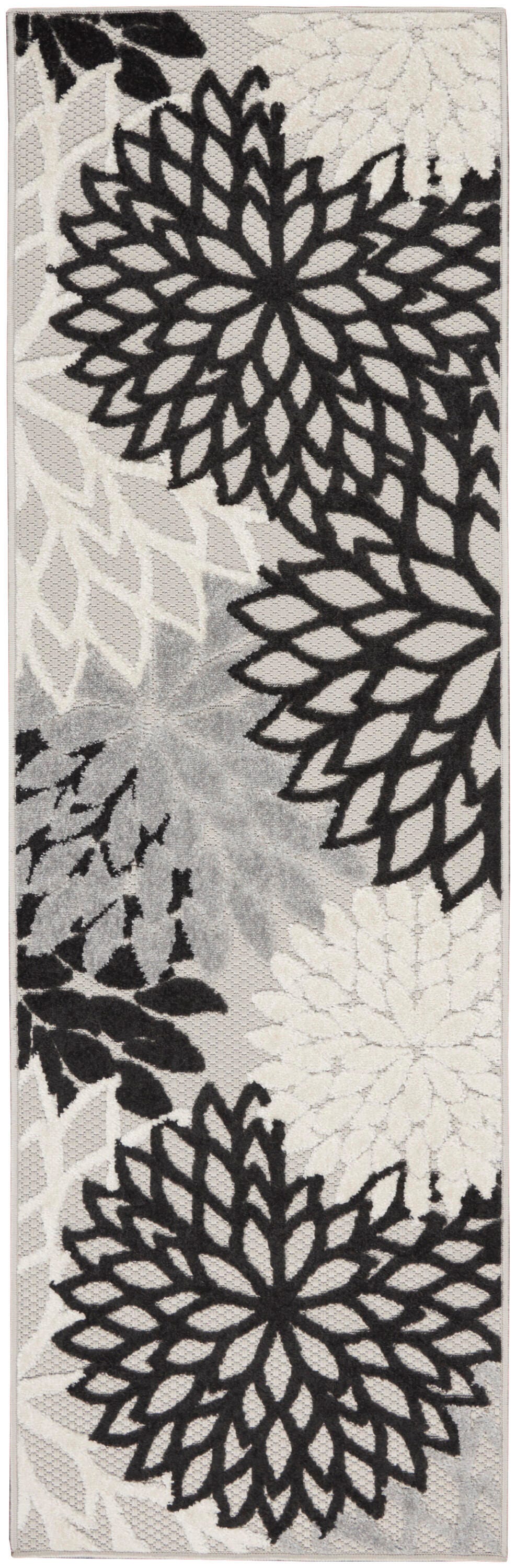 Nourison Home Splash 2'3" X 8' Dahlia Floral Area Rug, Black/White, large