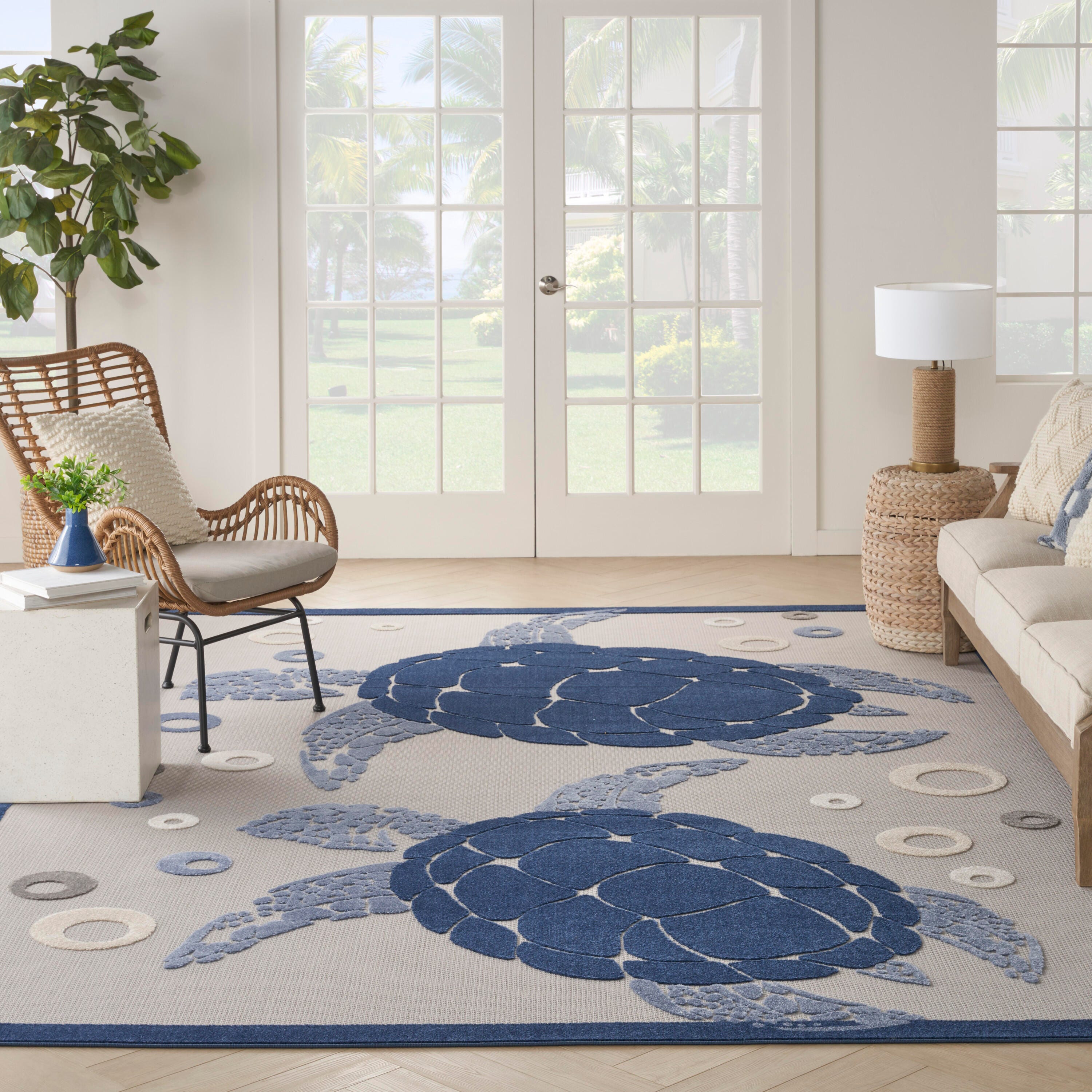 Nourison Home Splash 7'10" X 10 Motif Area Rug, Navy Blue, large