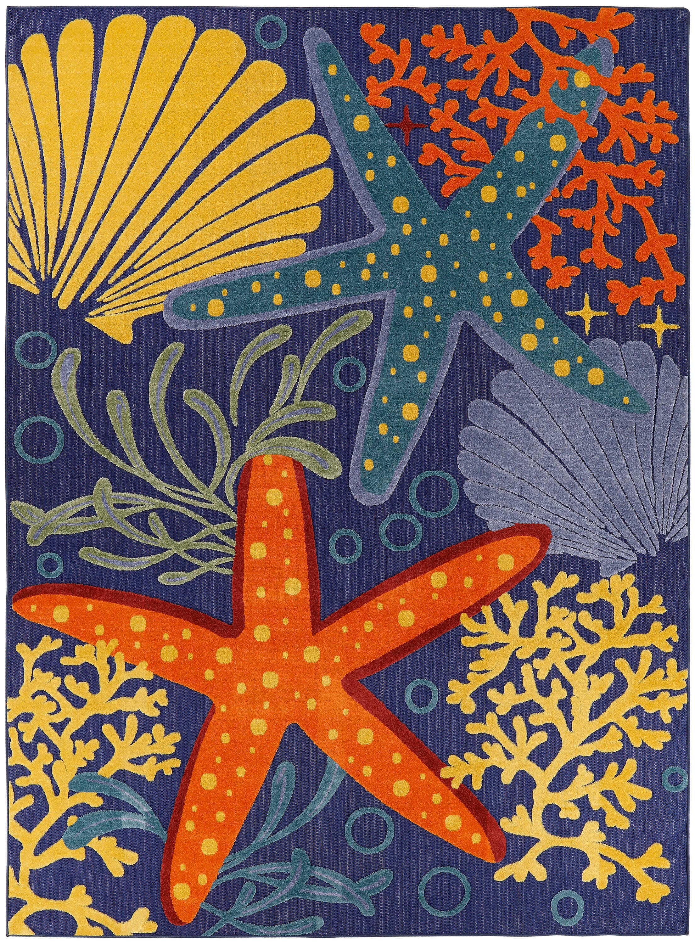 Nourison Home Splash 7'10" X 10 Sea Star Indoor/Outdoor Area Rug, Navy/Multi, large
