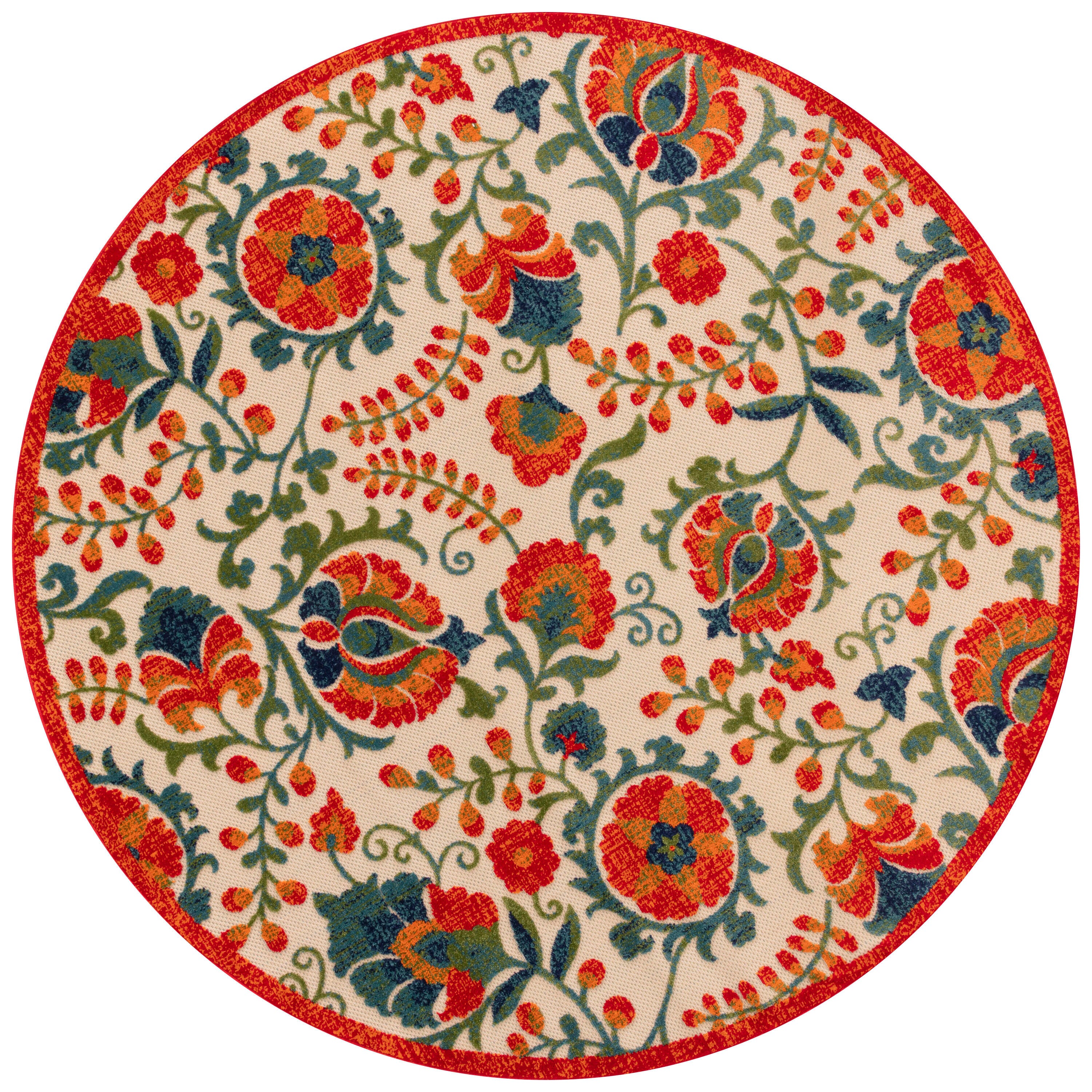 Nourison Home Splash 7'10" X Round Leafy Vines Area Rug, Red/Multi, large