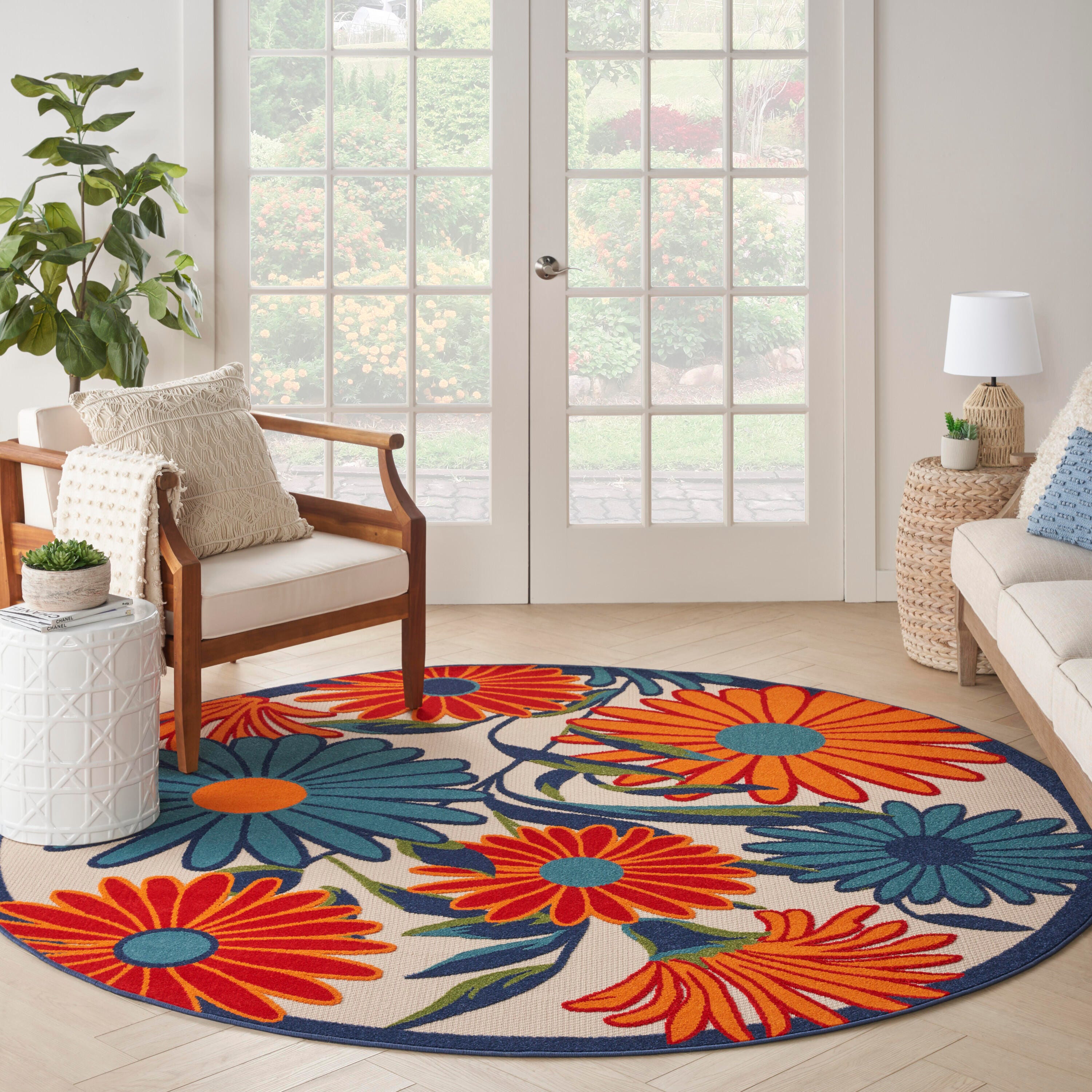 Nourison Home Splash 7'10" X Round Daisy Floral Area Rug, Multi, large