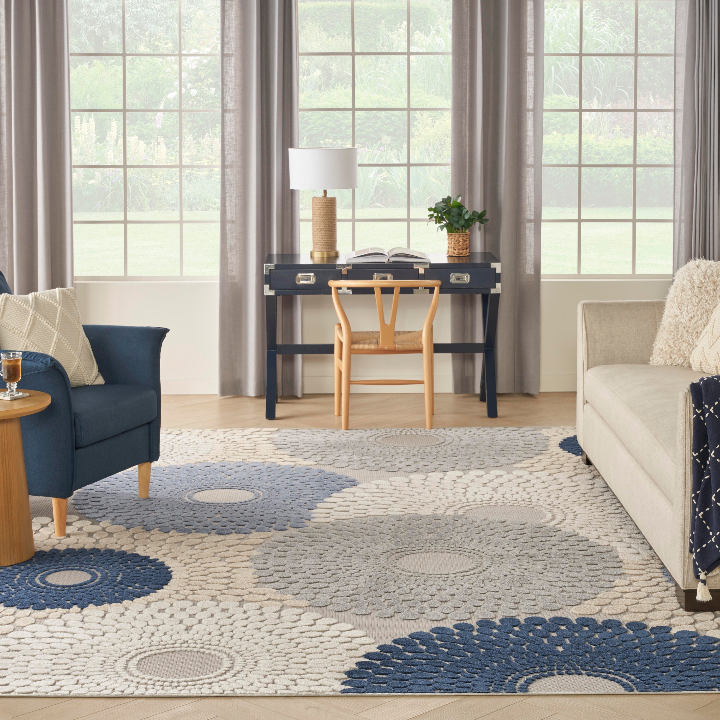 Nourison Home Splash 7'10" X 10 Circular Floral Area Rug, Blue/Gray, large