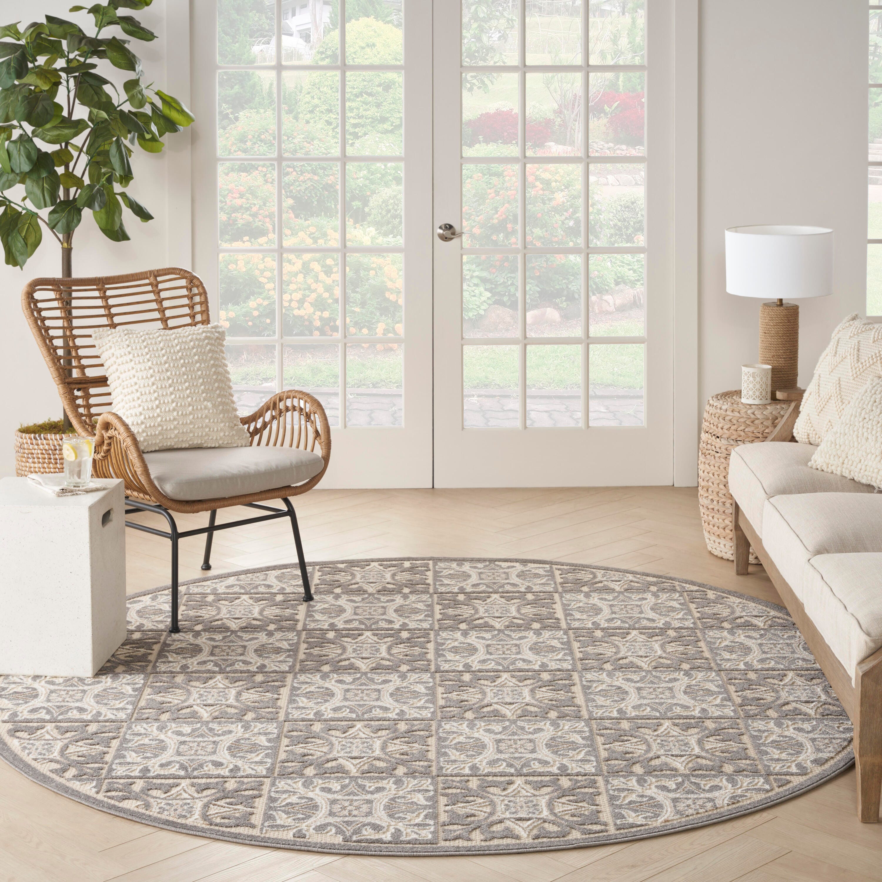 Nourison Home Splash 7'10" X Round Small Geometric Area Rug, Ivory/Gray, large