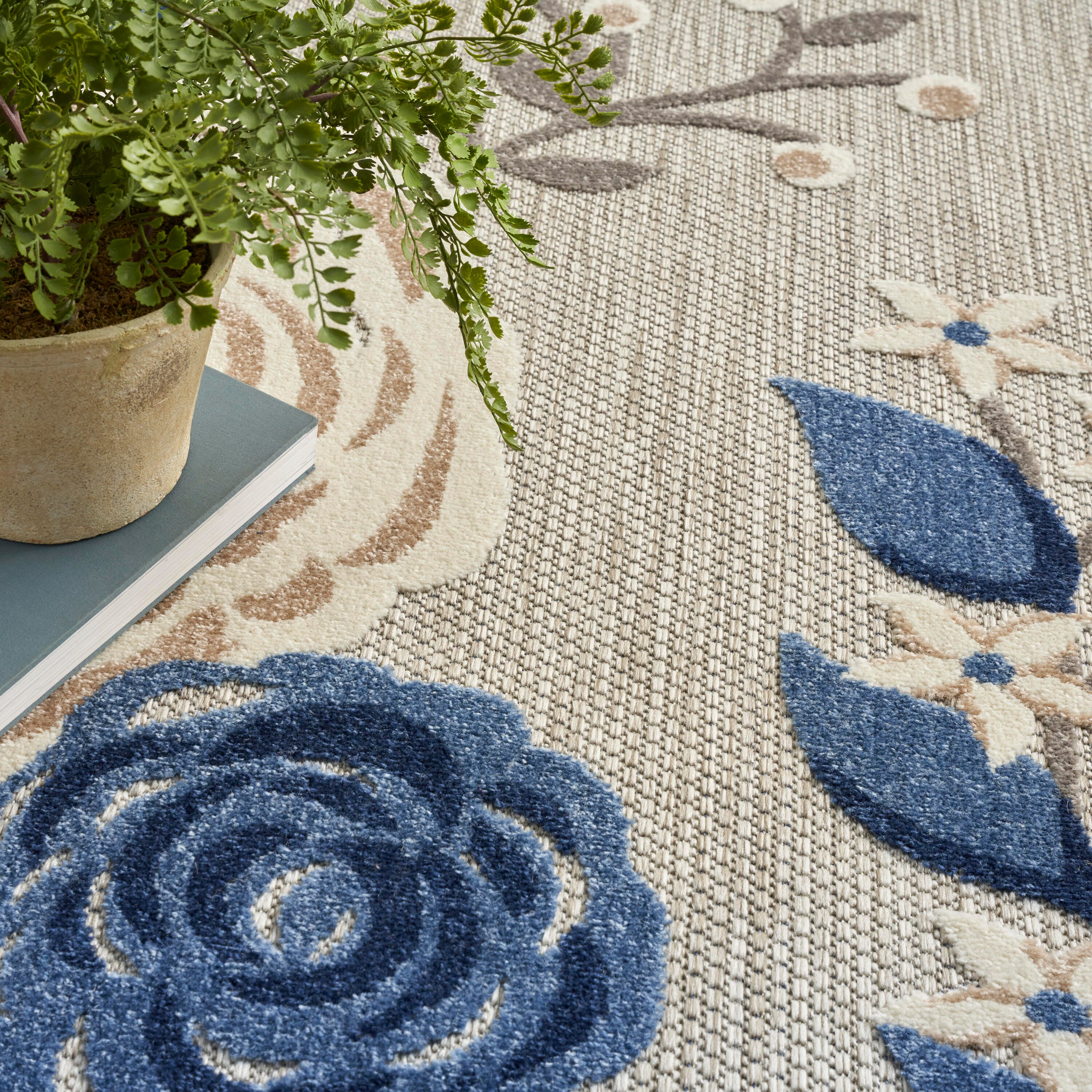 Nourison Home Splash 7'10" X 10 Rose Floral Area Rug, Blue/Gray, large