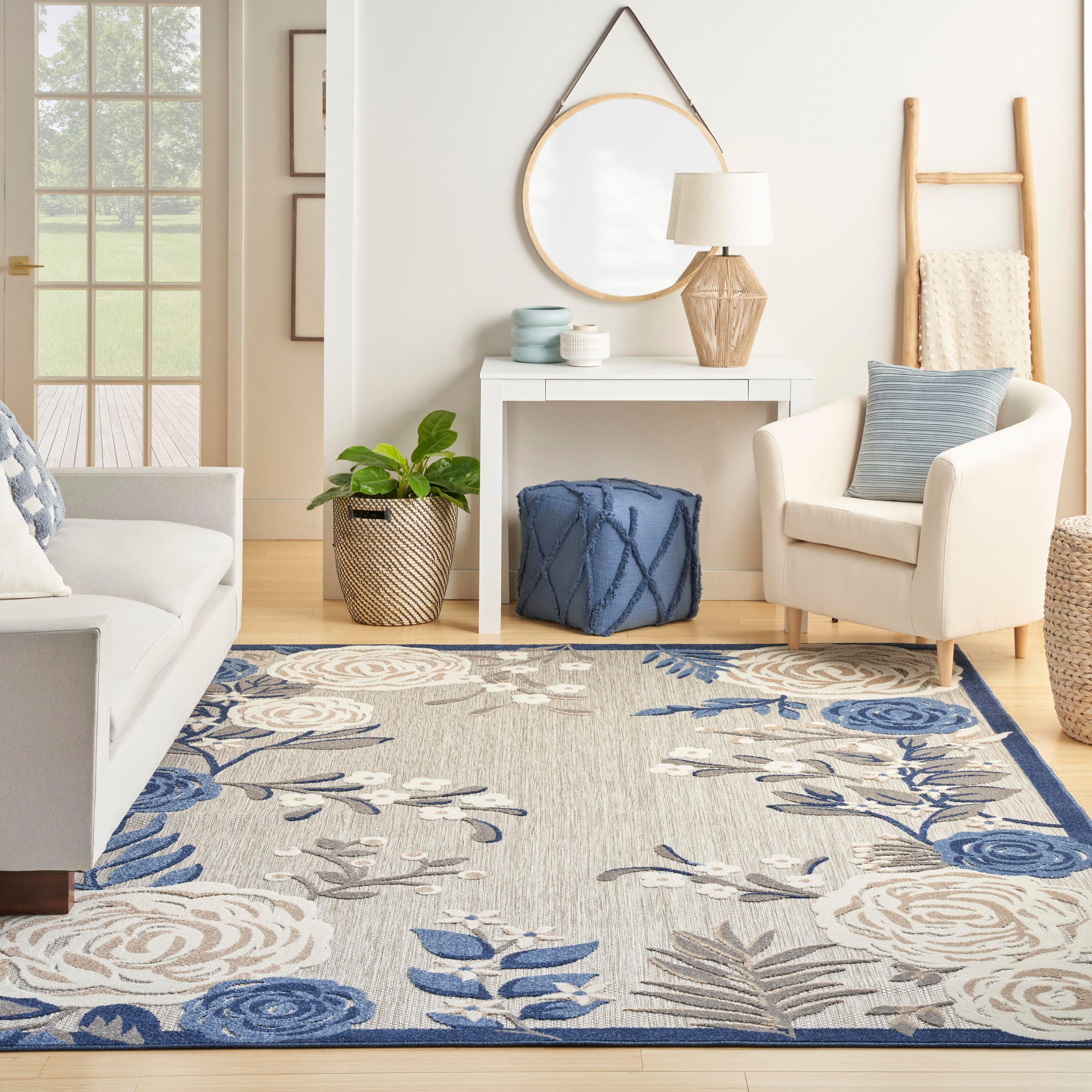 Nourison Home Splash 7'10" X 10 Rose Floral Area Rug, Blue/Gray, large