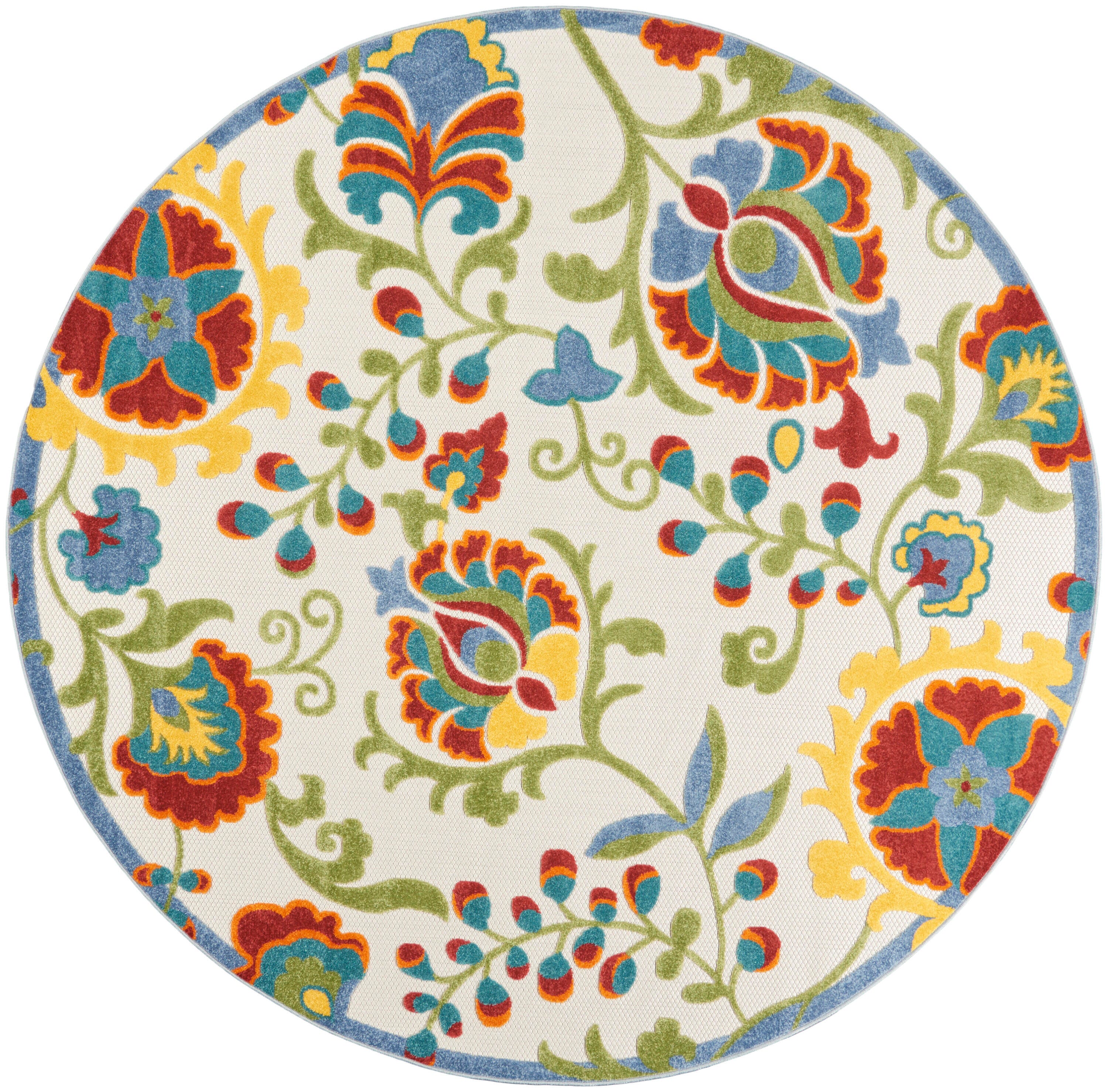 Nourison Home Splash 7'10"X Round Leafy Vines Area Rug, Ivory/Multi, large
