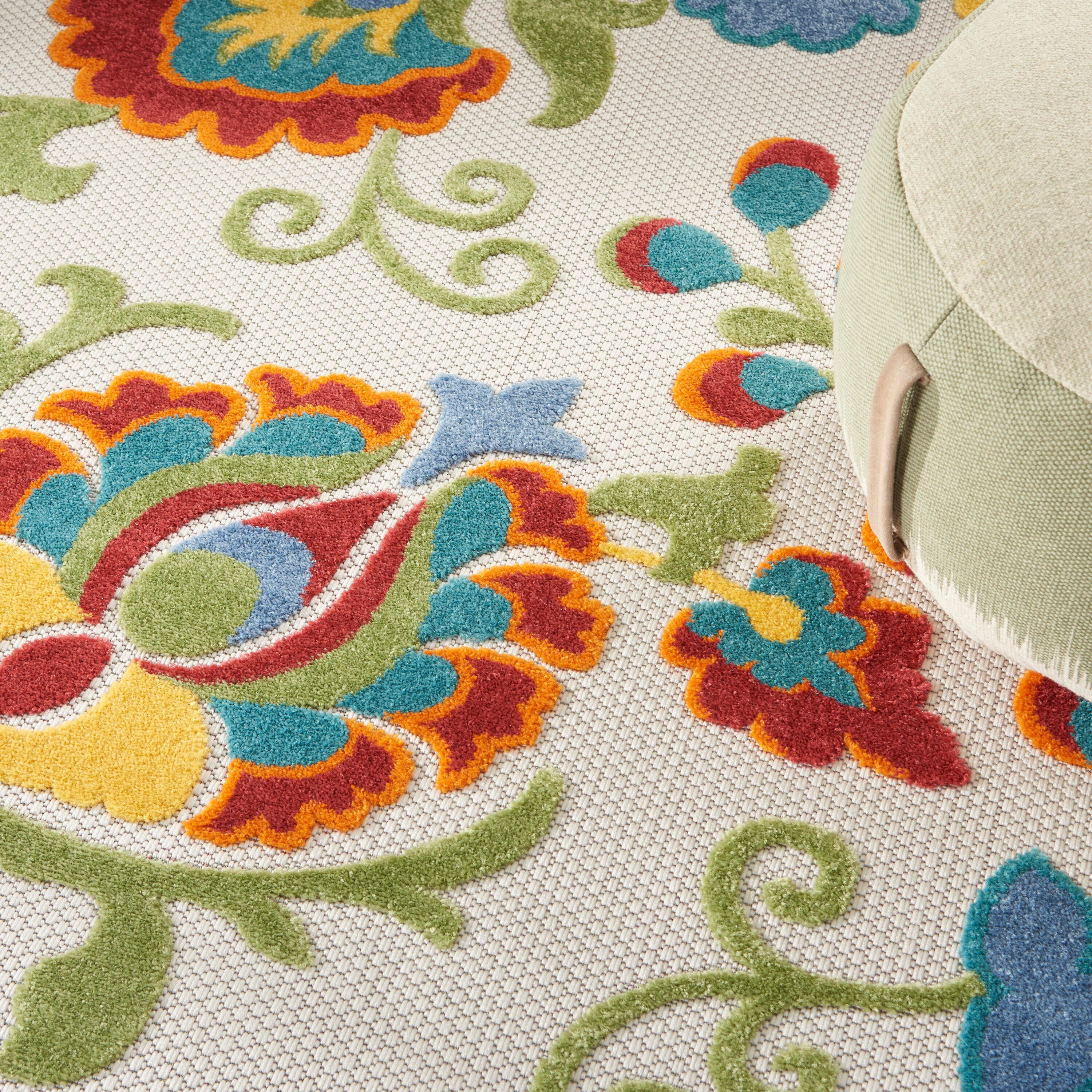 Nourison Home Splash 7'10"X Round Leafy Vines Area Rug, Ivory/Multi, large