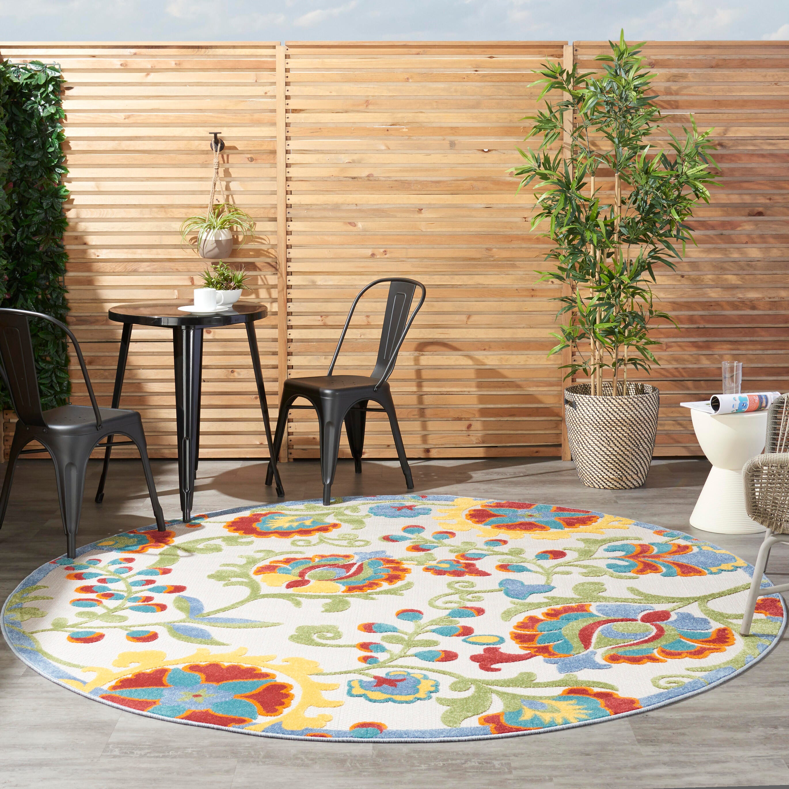 Nourison Home Splash 7'10"X Round Leafy Vines Area Rug, Ivory/Multi, large