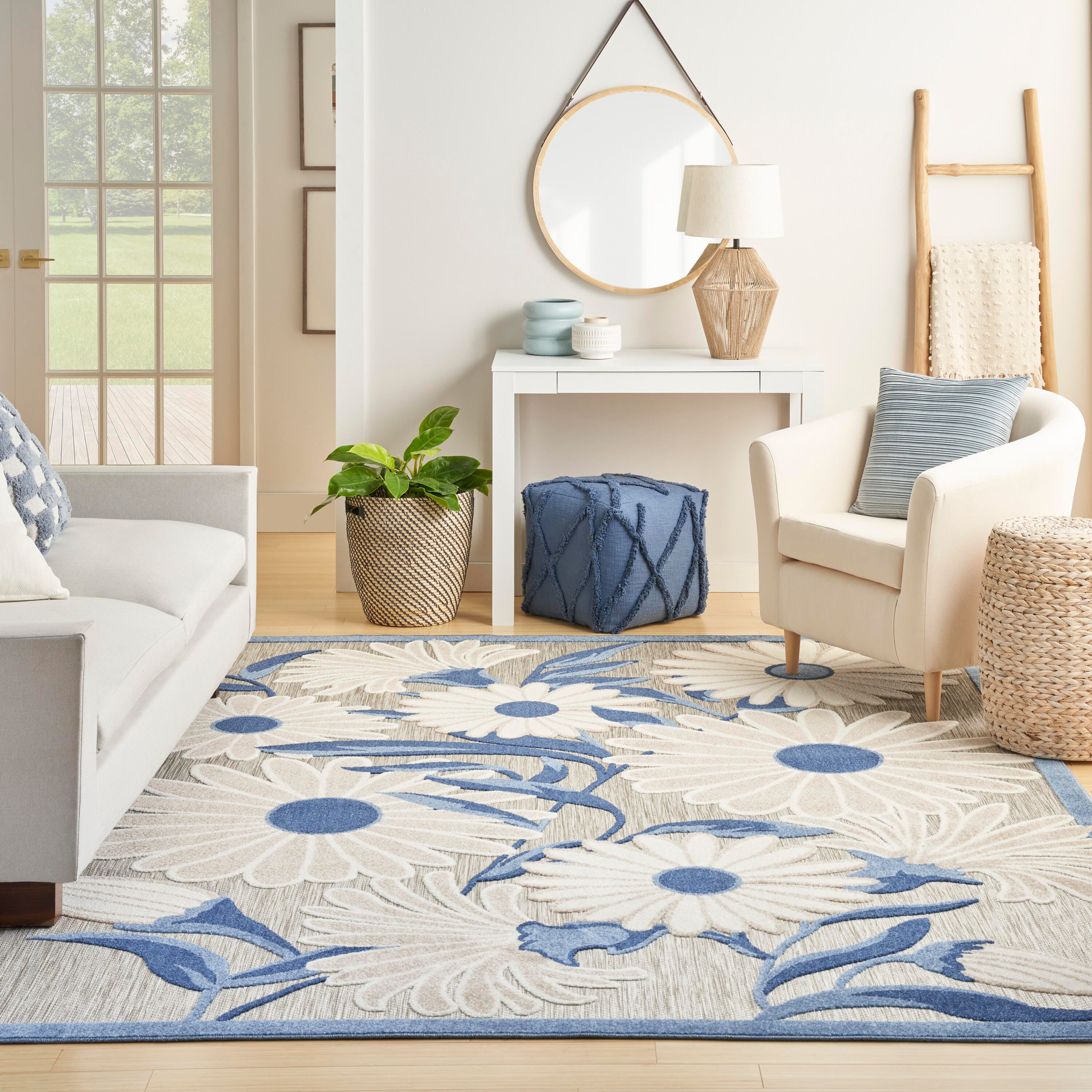 Nourison Home Splash 7'10" X 10 Daisy Floral Area Rug, Blue/Gray, large