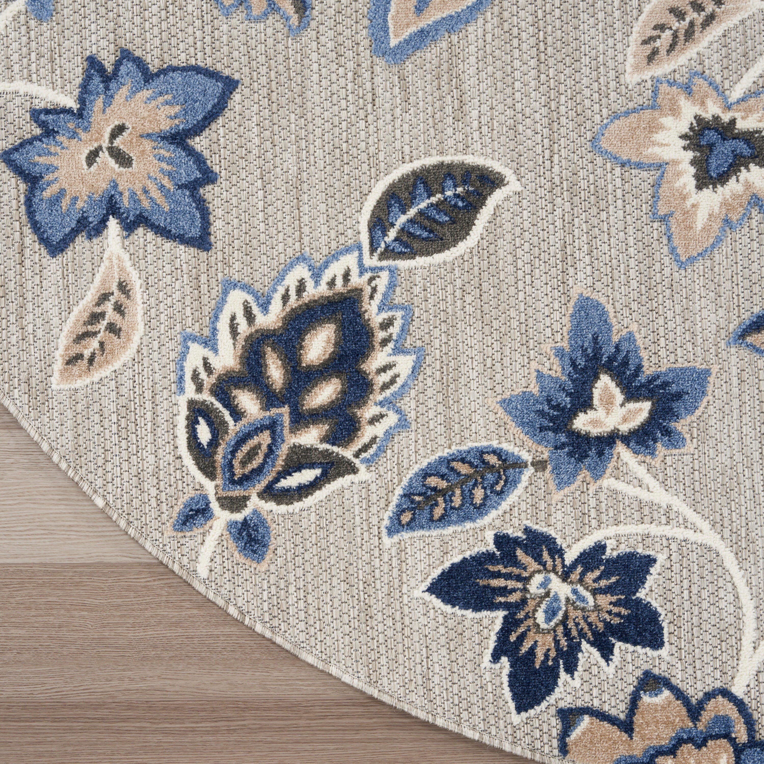 Nourison Home Splash 7'10"X Round Floral Area Rug, Blue/Gray, large