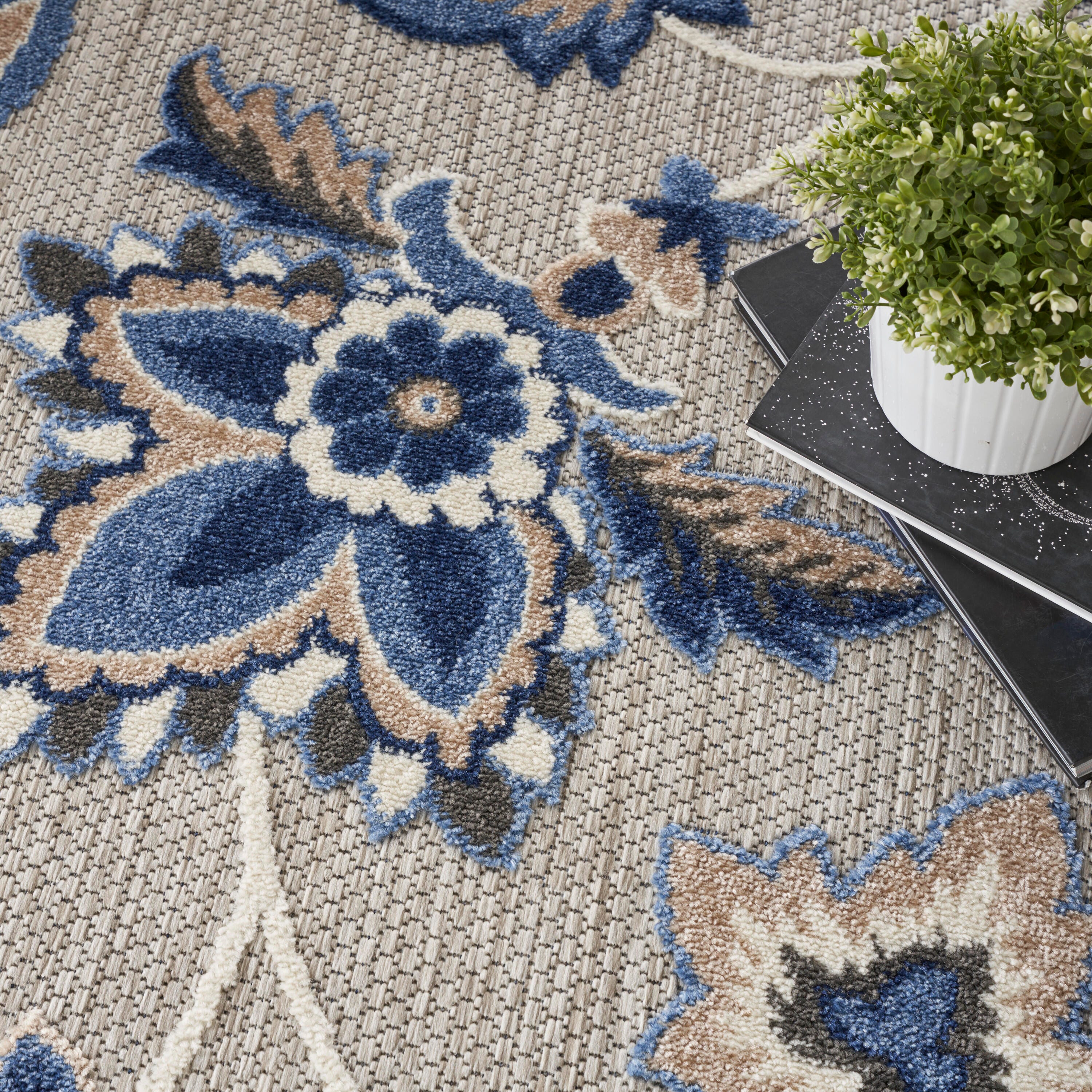 Nourison Home Splash 7'10"X Round Floral Area Rug, Blue/Gray, large